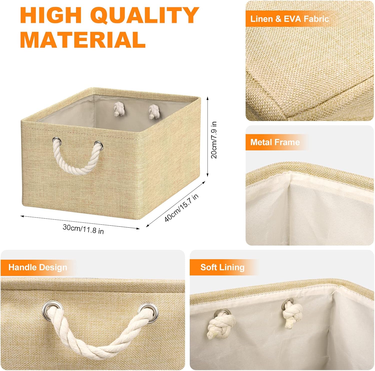 Lot de 4 Boîte de Rangement en Tissu, 40 x 30 x 20 cm, Panier de ...
