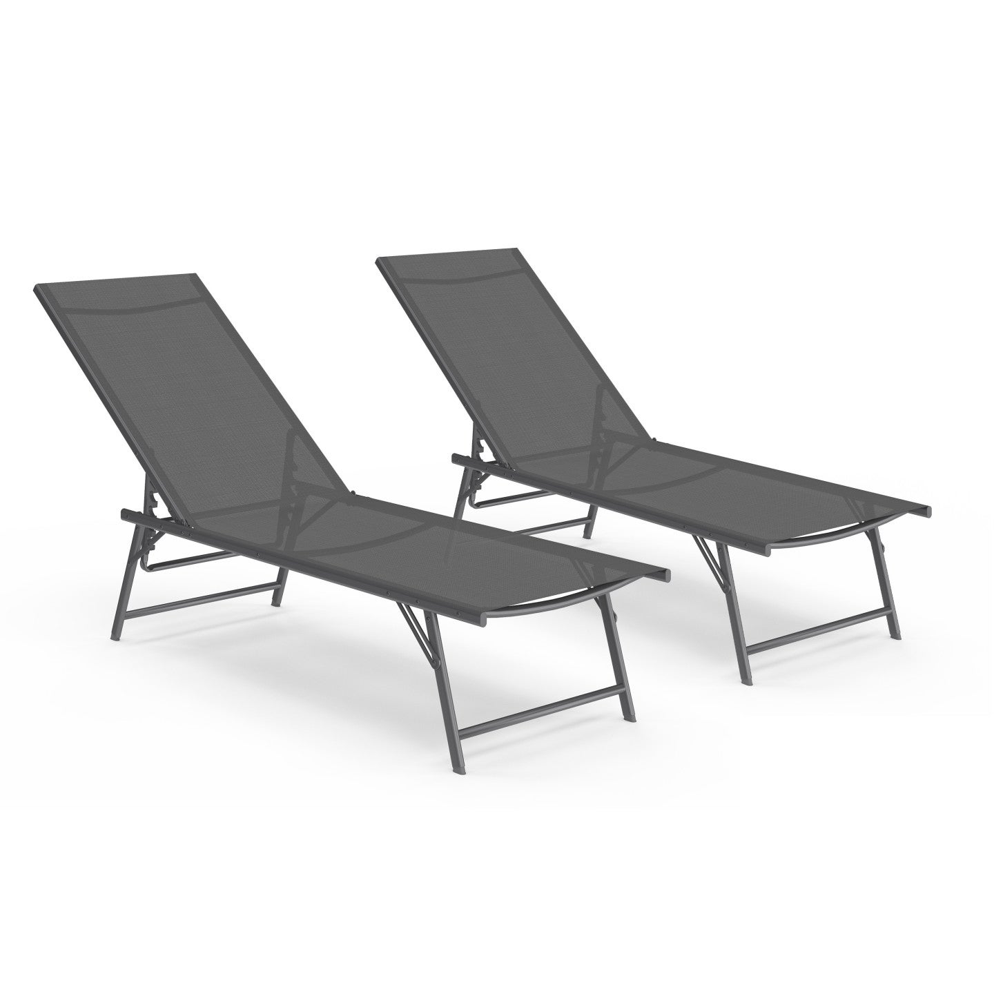 Lot de 2 transats de jardin inclinables KAILUA en acier gris anthracite et toile grise - 2