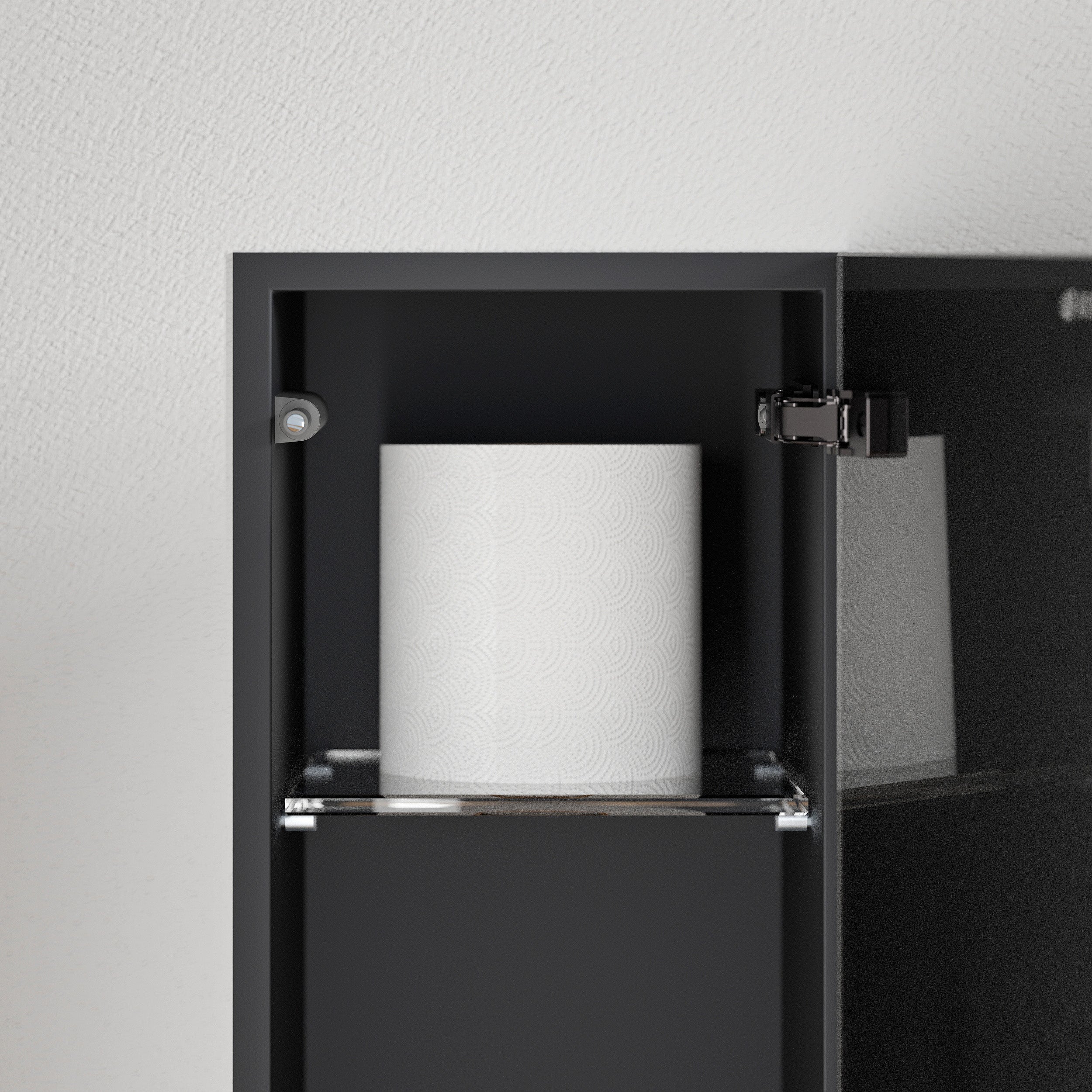 BERNSTEIN - Niche module acier inox WC encastré verre noir mat 16x16x58 (LxPxH) porte brosse toilettes + 1 étagère, charnière à droite - RIA - 5