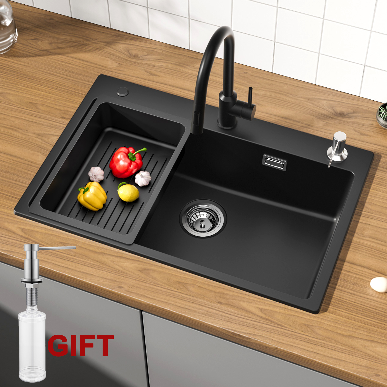 Fregadero De Cocina 70 X 45 Cm, Fregadero De Granito SOFETIY MAX, Fregadero De 1 Cubeta Con Cestillo De Desagüe | Leroy Merlin