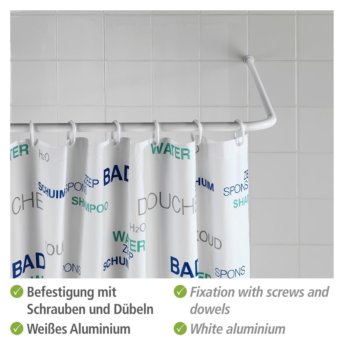 Wenko 19214100 Barre d'Angle Universelle Épais 20 mm Blanc Dimensions 80 x 80 90 x 90 cm - 3