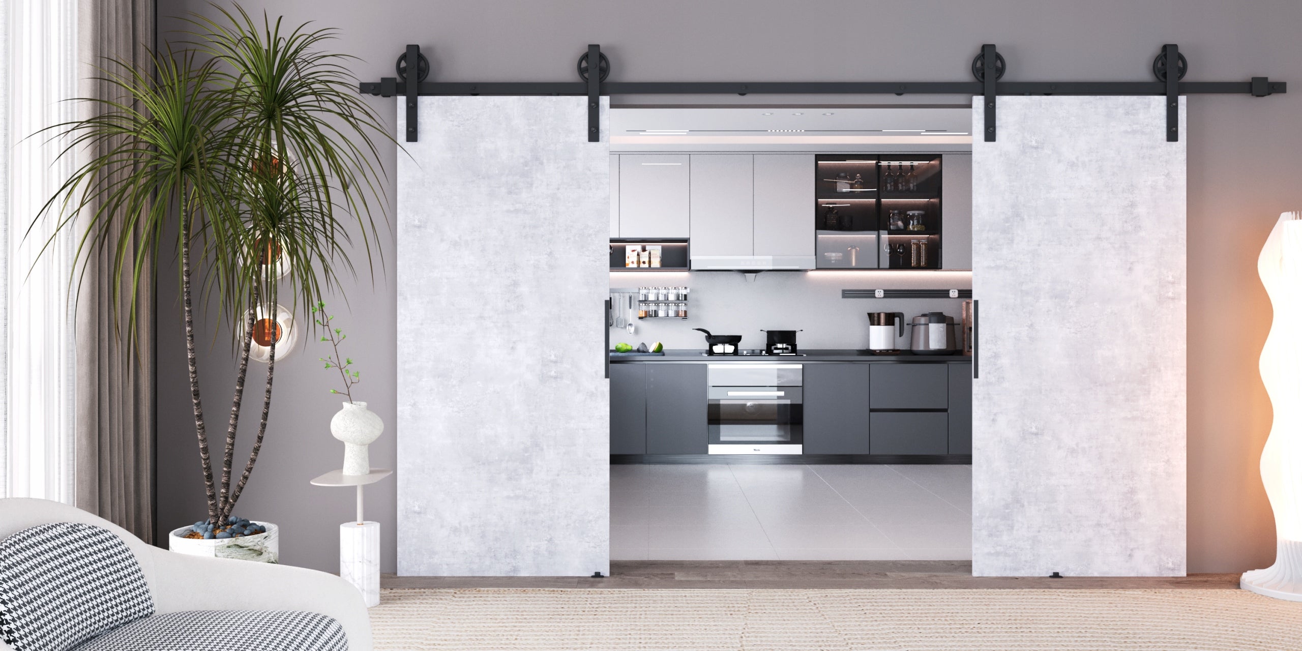 Drzwi przesuwne 130 naścienne ALFA LOFT 04 Beton 65 + system przesuwny