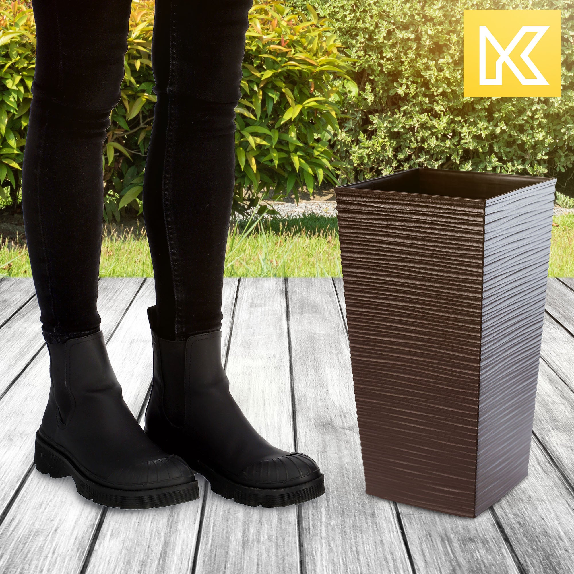 KADAX Vaso da Fiori Alto, Grande Fioriera in plastica per la Decorazione Moderna ed Elegante di Interni ed Esterni, Vaso da Fiori (36 cm, Marrone) - 4