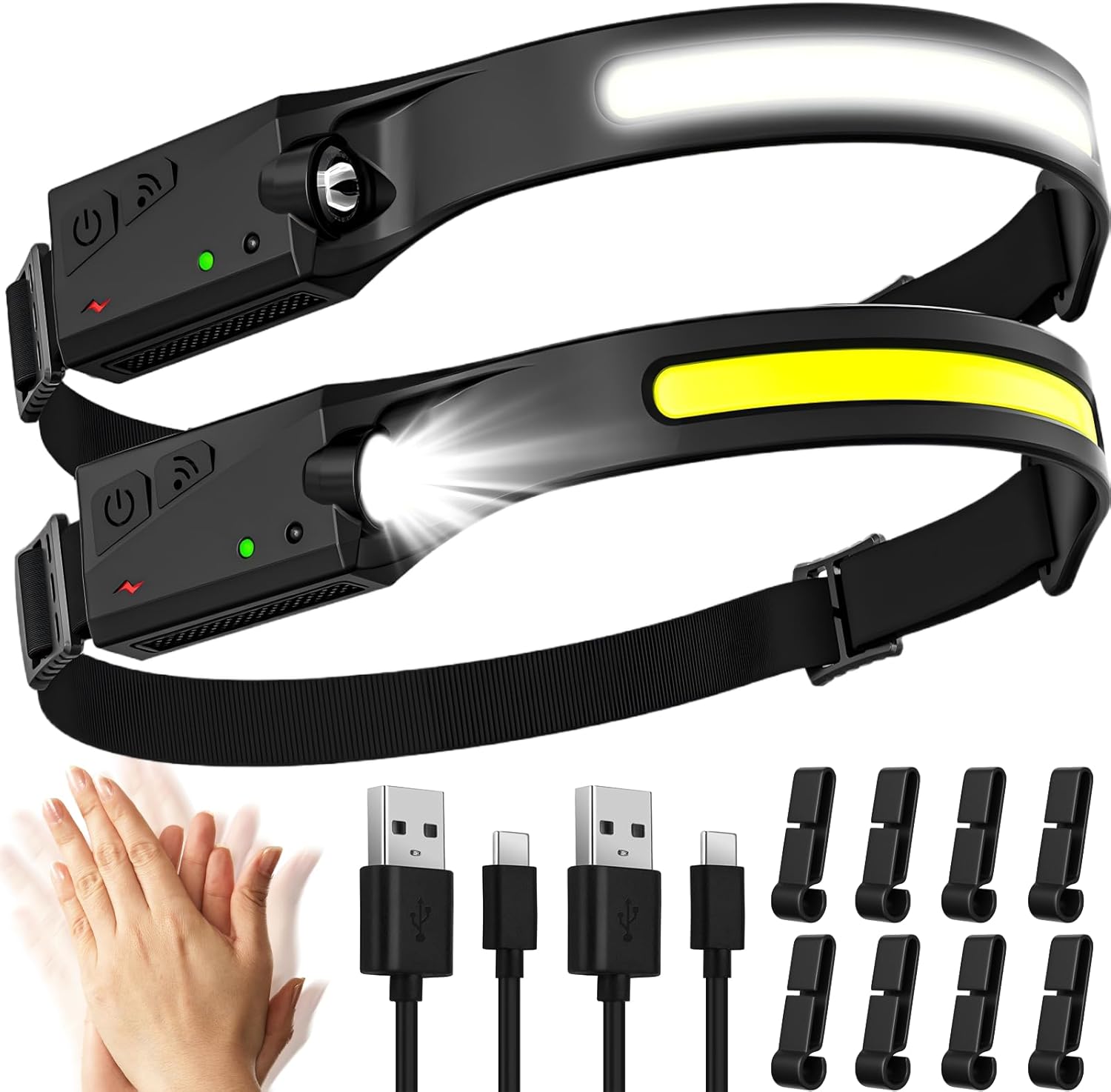 Aiperq – Lampe frontale LED 2000 lumens – Éclairage 230° – Rechargeable USB avec capteur de mouvement – Étanche IPX5 – Pour pêche, camping, cyclisme