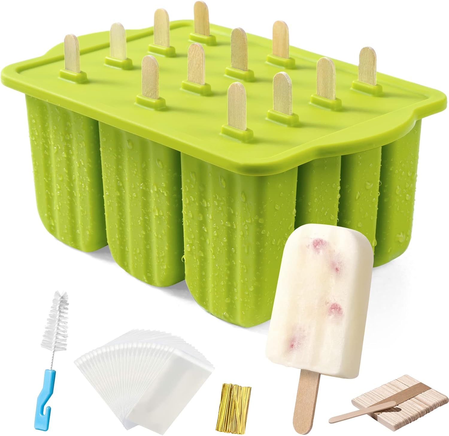 Moule à Glace, 2 PCS Silicone Moule à Crème Glacée, 7 Cellules Bebe avec Bâtonnets en Plastique