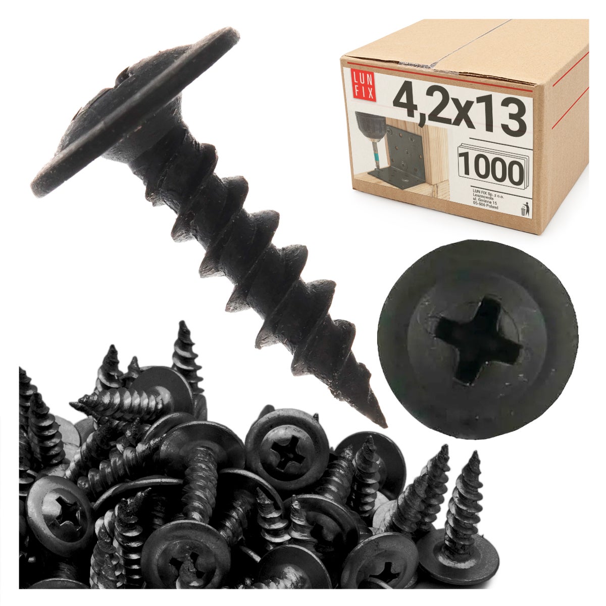 Wkręty do metalu z łbem podkładkowym fosfatowane 4,2x13mm 1000szt.