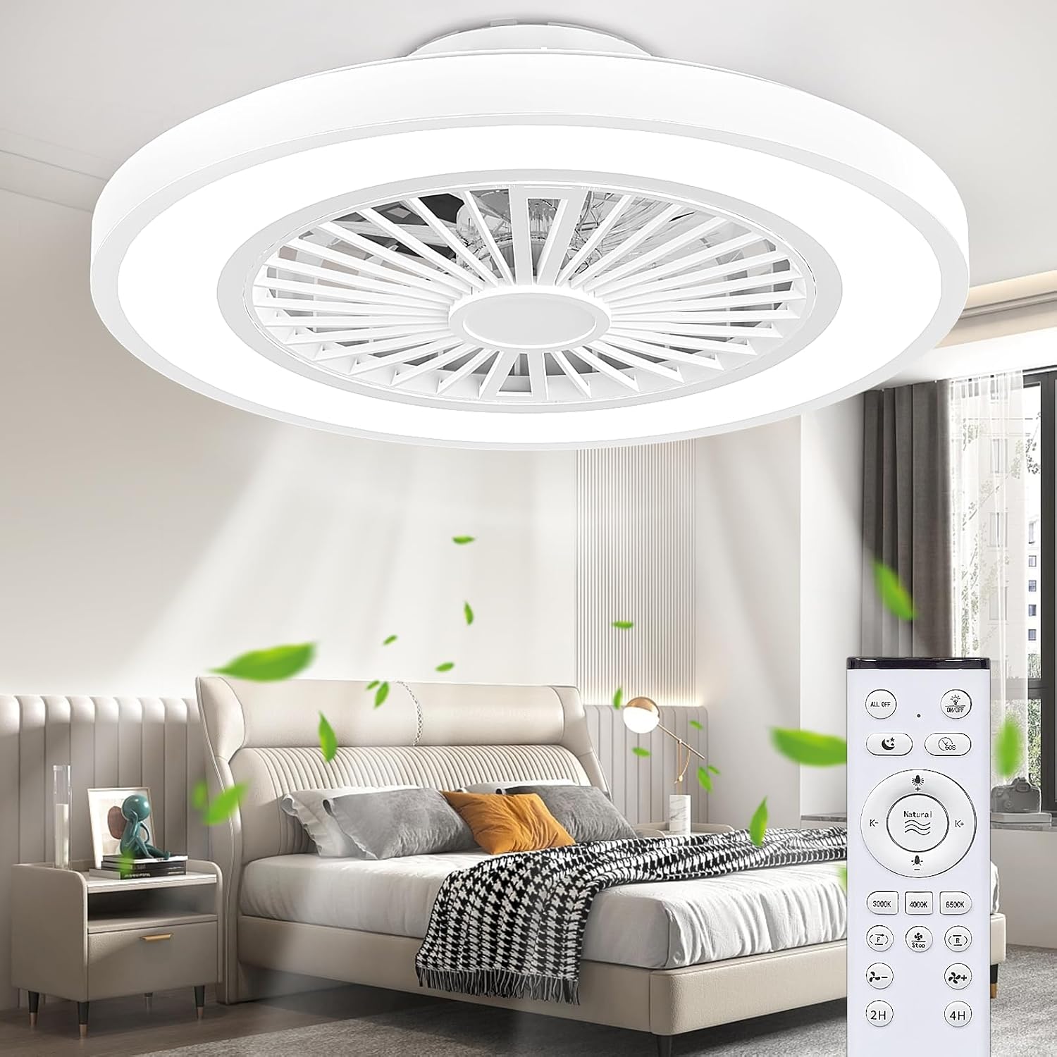 Musica RGB Ventilatore da Soffitto con luce Bluetooth Altoparlante LED Silenzioso Fan Plafoniera