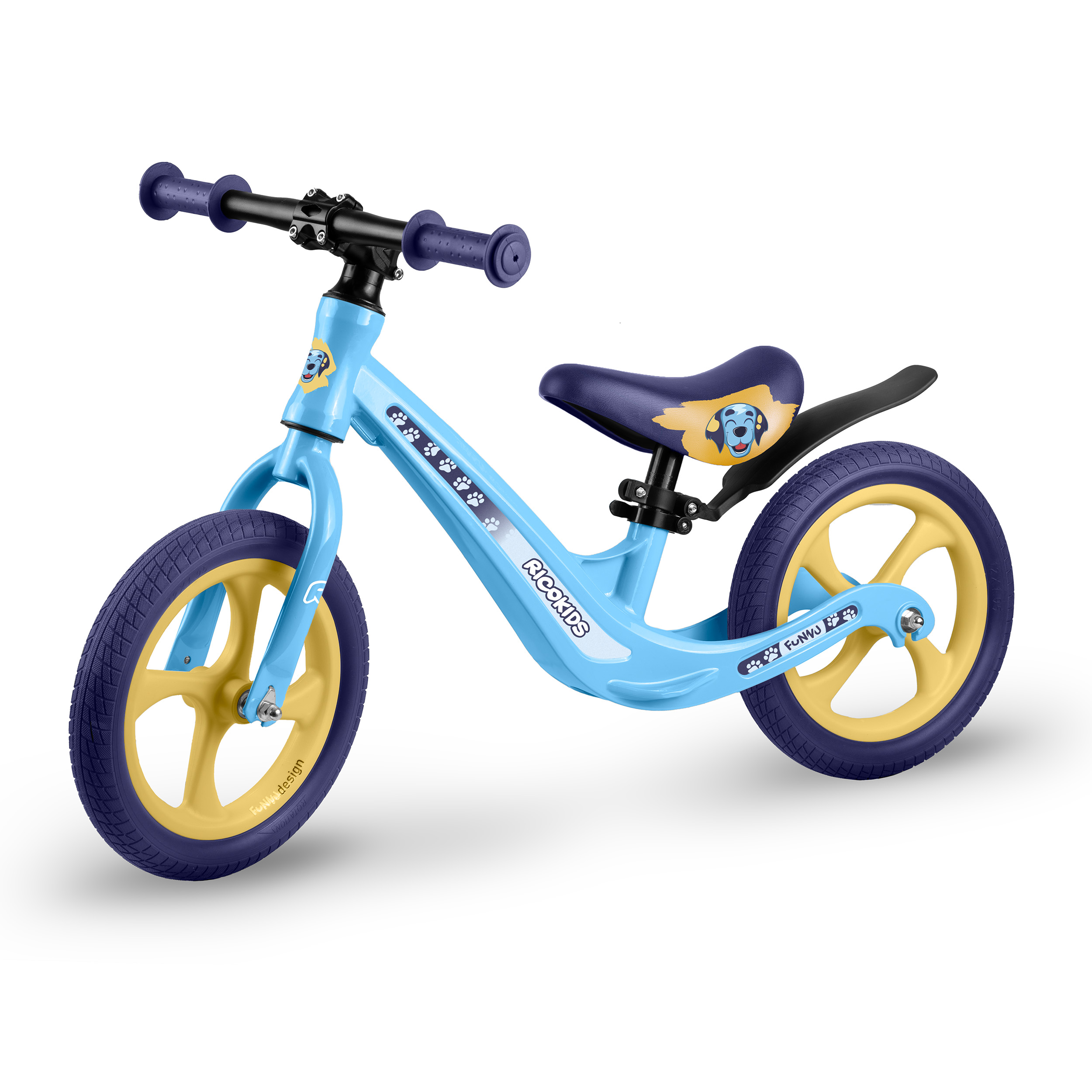 Rowerek biegowy dla dzieci magnesium Ricokids niebiesko-żółty Funnu 760505