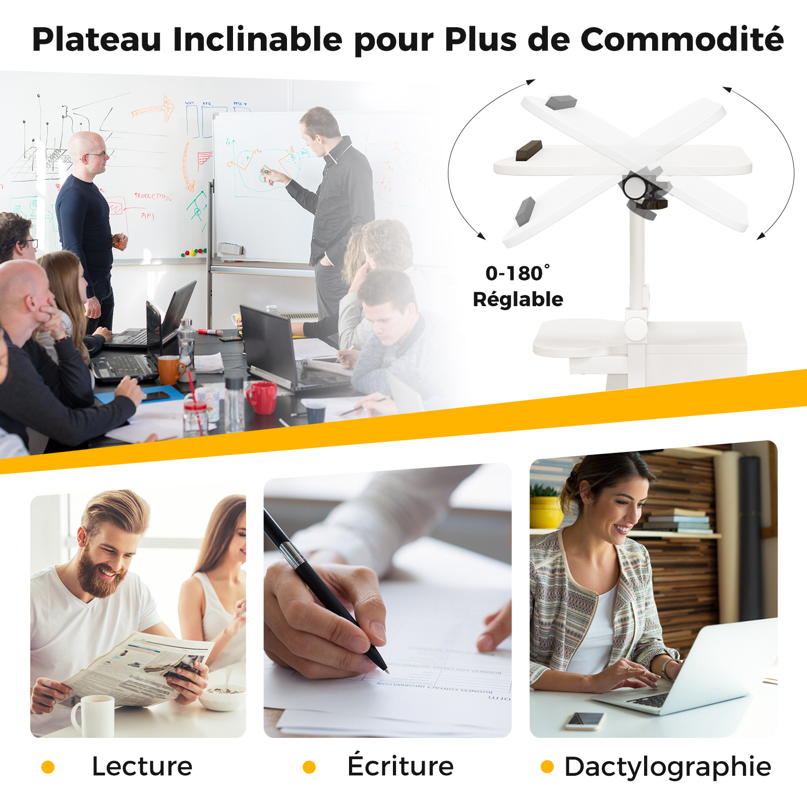 Bureau Mobile Assis-Debout, Table Informatique Hauteur Réglable avec Plateau Inclinable, Armoire de Rangement Ergonomique, Poste de Travail, Blanc - 5
