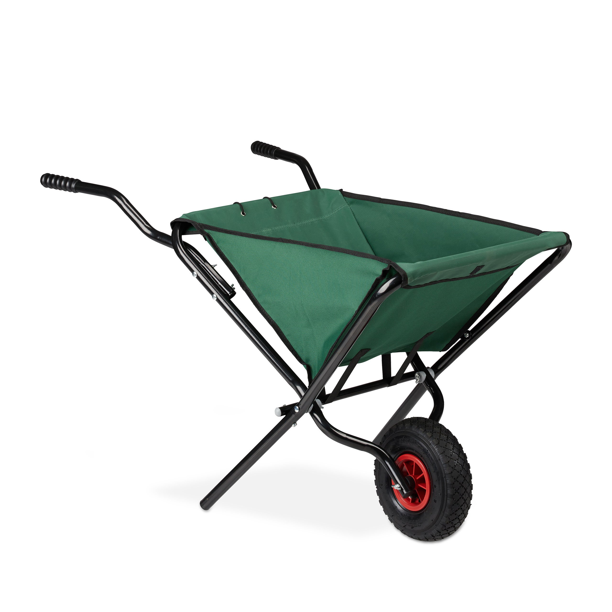 Relaxdays Brouette Pliable Jardin 56 L – Charge Max 30 Kg, Accroche Murale, Vert, Compacte Et Ergonomique Pour Petit Espace