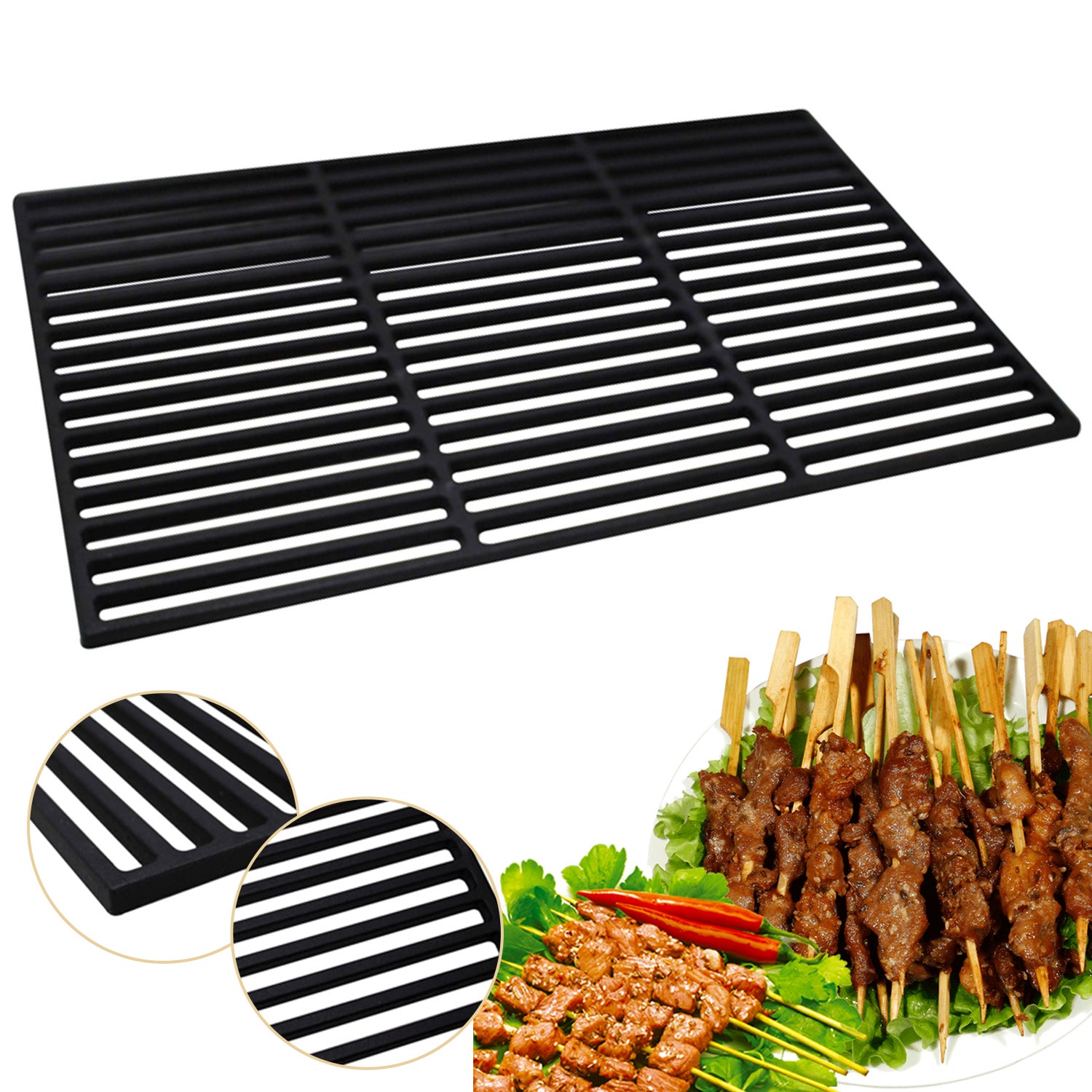 UISEBRT Grille Rectangulaire En Fonte émaillée Pour Barbecue à Gaz, Barbecue Au Charbon De Bois Et Plus 42 X 28 Cm