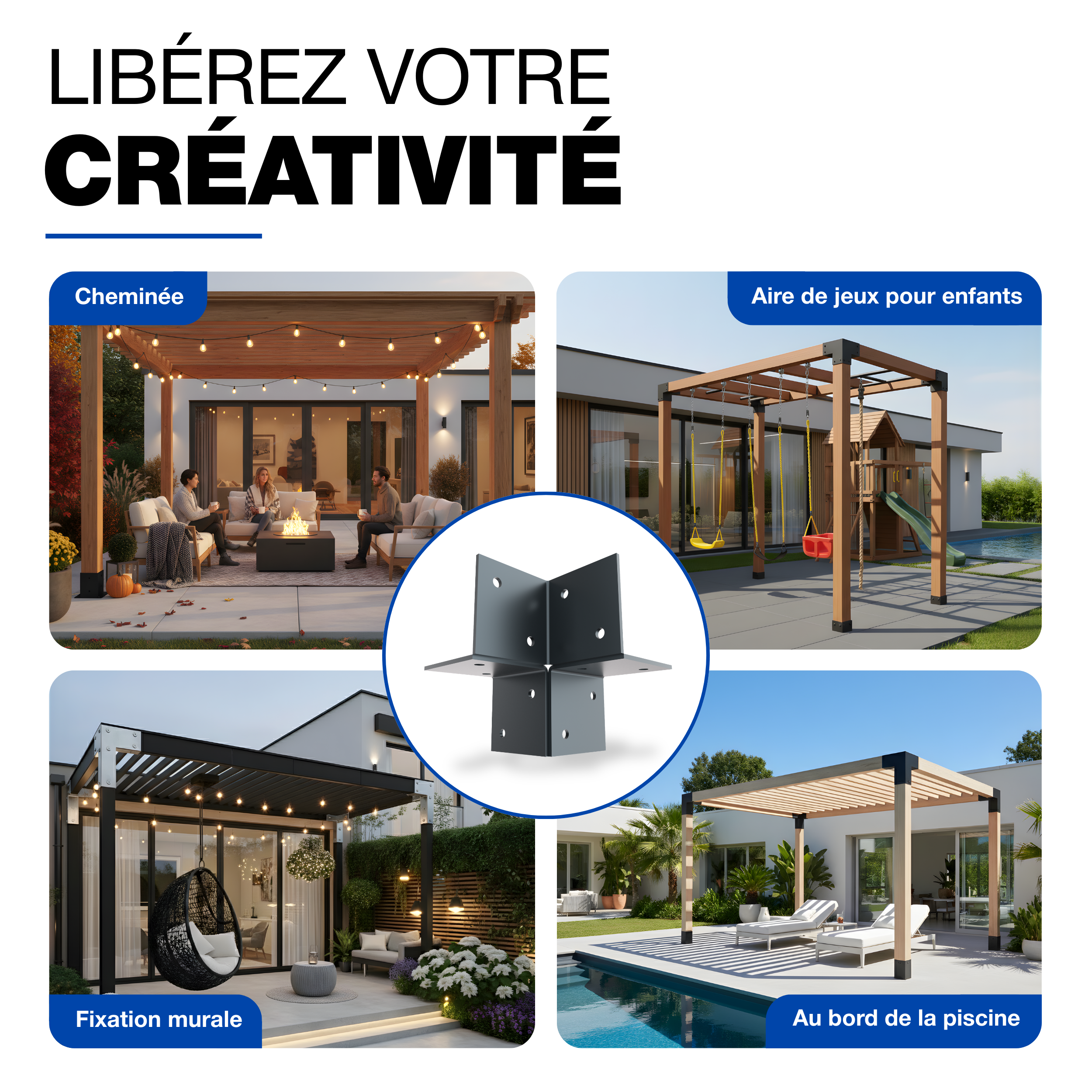 Connecteur d’Angle Pergola 71x71 Revêtement Poudré Anthracite Équerre d’Angle 3 Voies pour Gazebo et Pergola en Bois GeZu Impex - 8