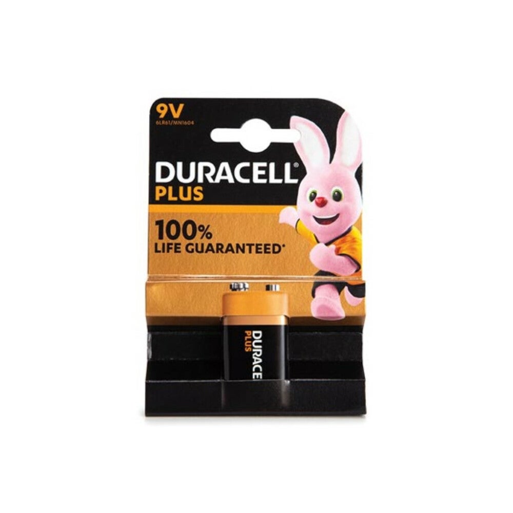 Bateria Duracell Plus 9V gwarantowana żywotność 100% czarno-beżowa obudowa