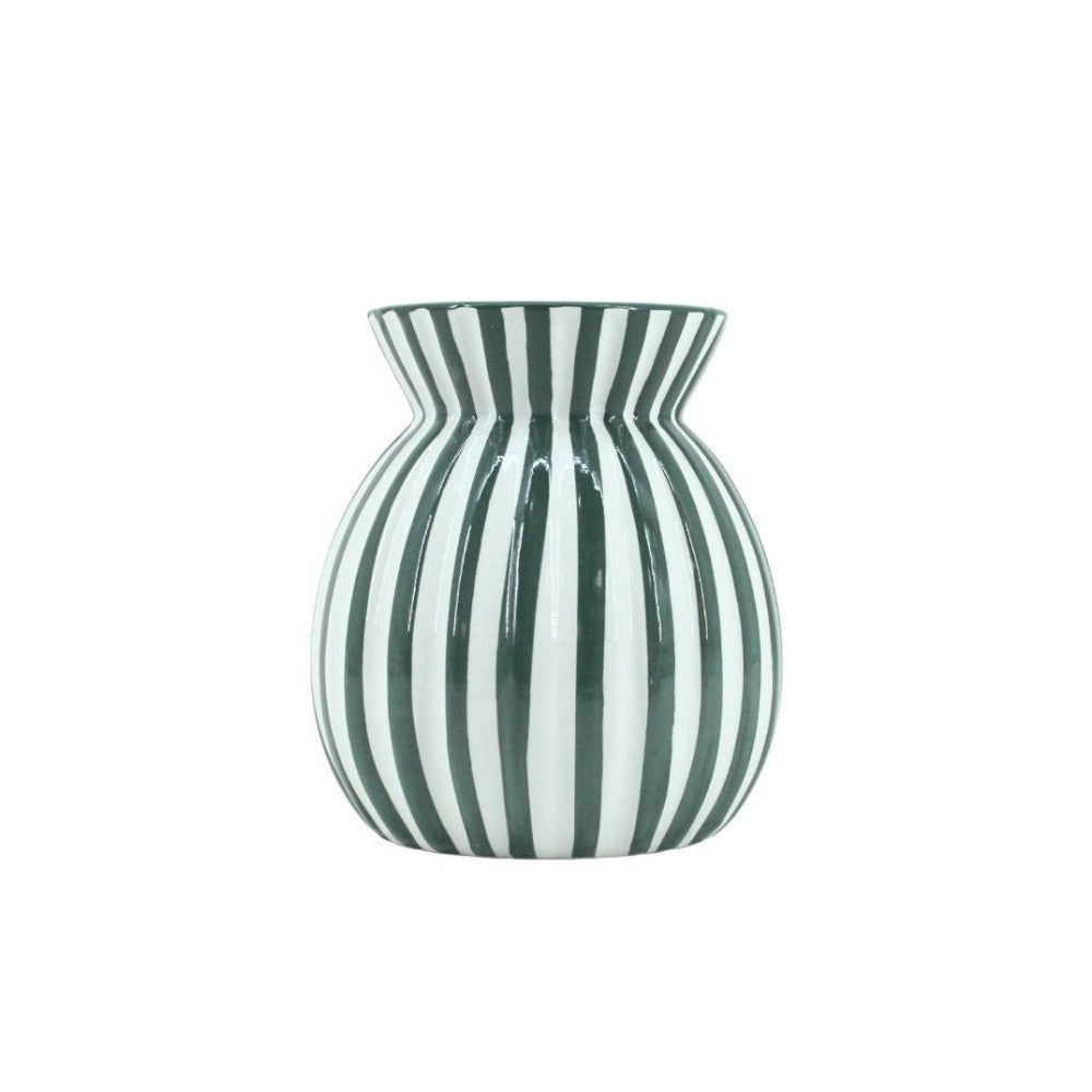 Jarrón cerámico con rayas verdes 19cm - 6