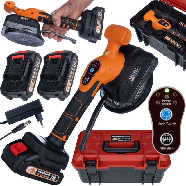 Ventouse Vibrante Pour Pose De Carrelage Powermat - Niveleur Avec Vibrateur, 2x Batteries 21V