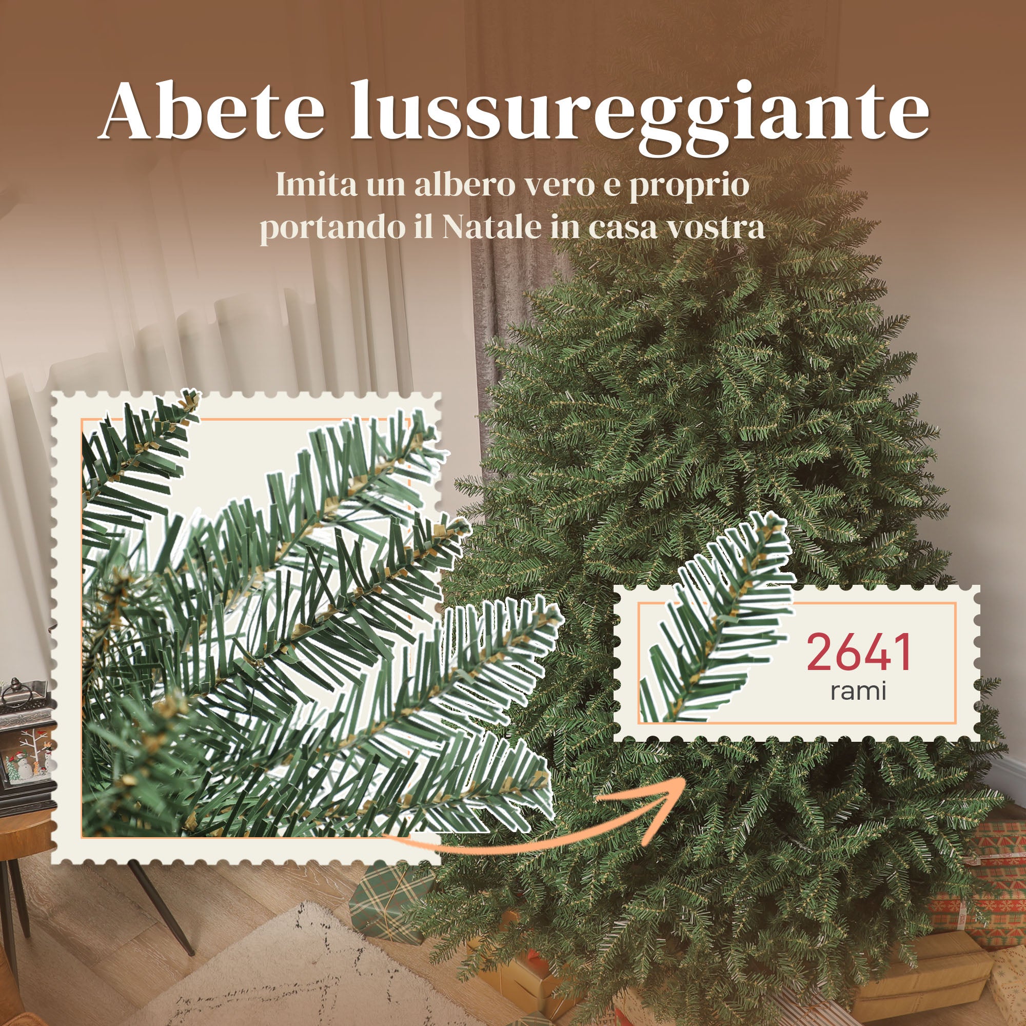 HOMCOM Albero di Natale Artificiale da 210 cm con Rami a Cerniera e Base in Metallo Pieghevole, Verde - 5
