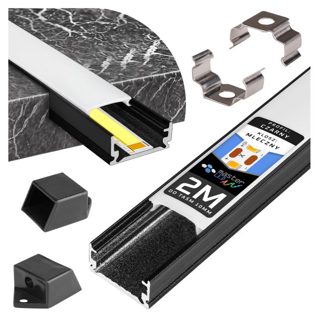 Profil do taśm LED 2m 13x7mm slim aluminiowy czarny z mlecznym kloszem MasterLED