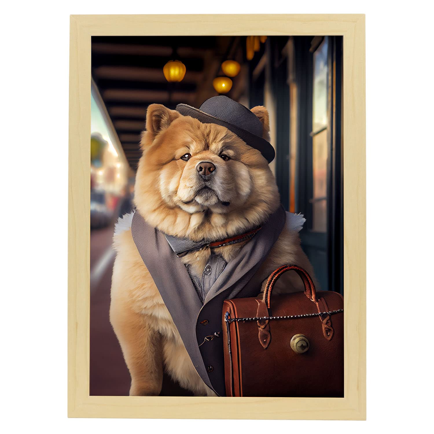 Nacnic lámina chow chow audaz en estilo fotografía a todo color divertidas ilustraciones de animales con ropa humana diseño y a3 marco madera
