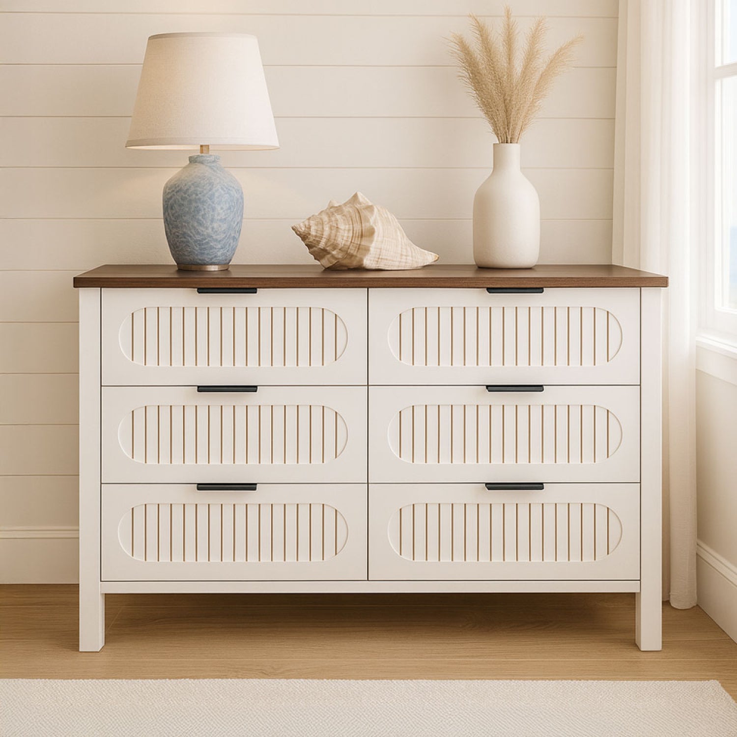 BRIX Cómoda de 6 cajones con ranuras y madera blanca 120 cm | Leroy Merlin