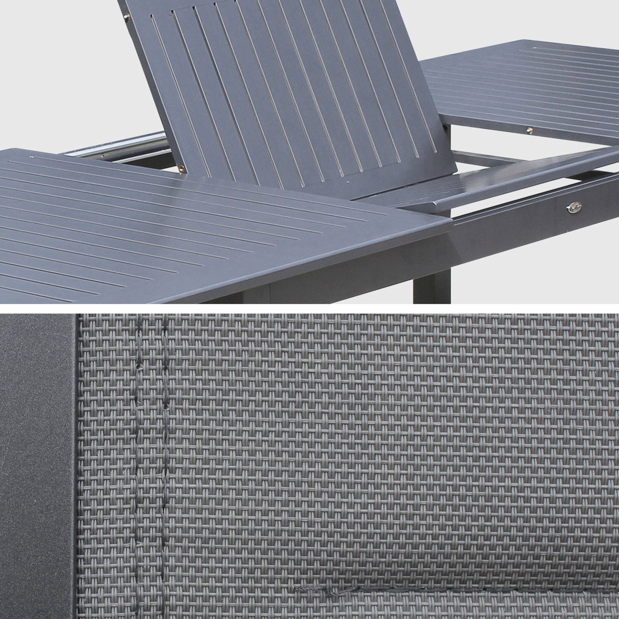 Table de jardin extensible aluminium + 8 assises - Chicago Anthracite/Gris taupe - Table en aluminium 175/245cm avec rallonge et 8 assises en - 8