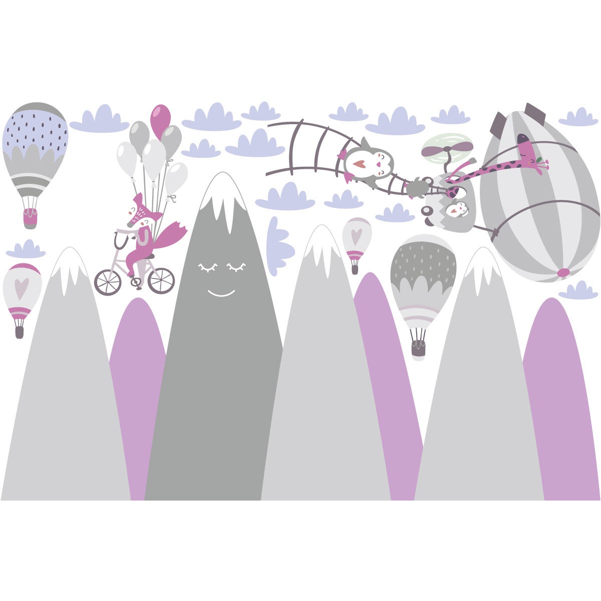 Vinilo niño escandinavo de montaña animales raros - adhesivo de pared - revestimiento sticker mural decorativo - 90x135cm - 4