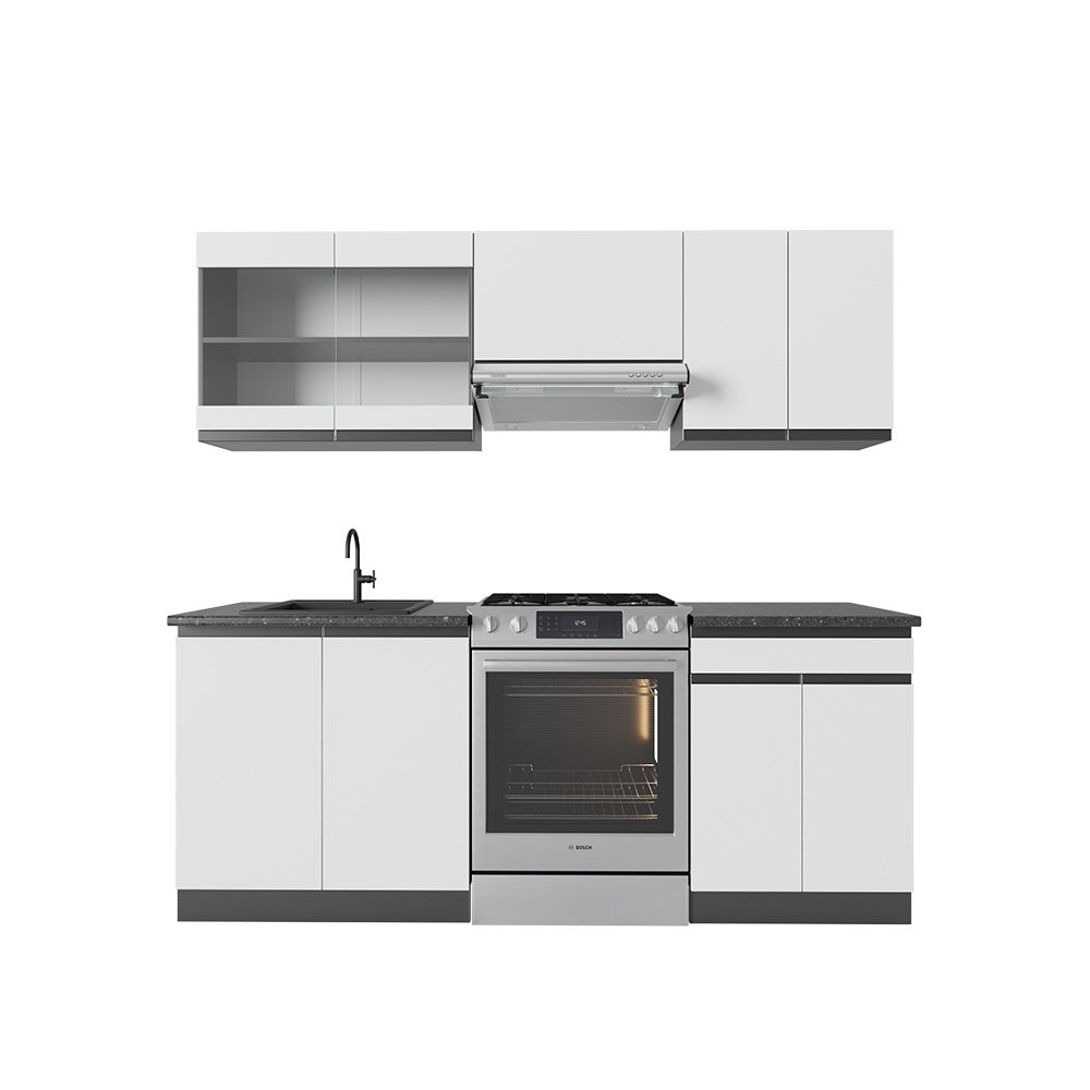 Cuisine Intégrée Fame-Line Single – 200cm – Style Rustique – Blanc Anthracite/or – Vicco