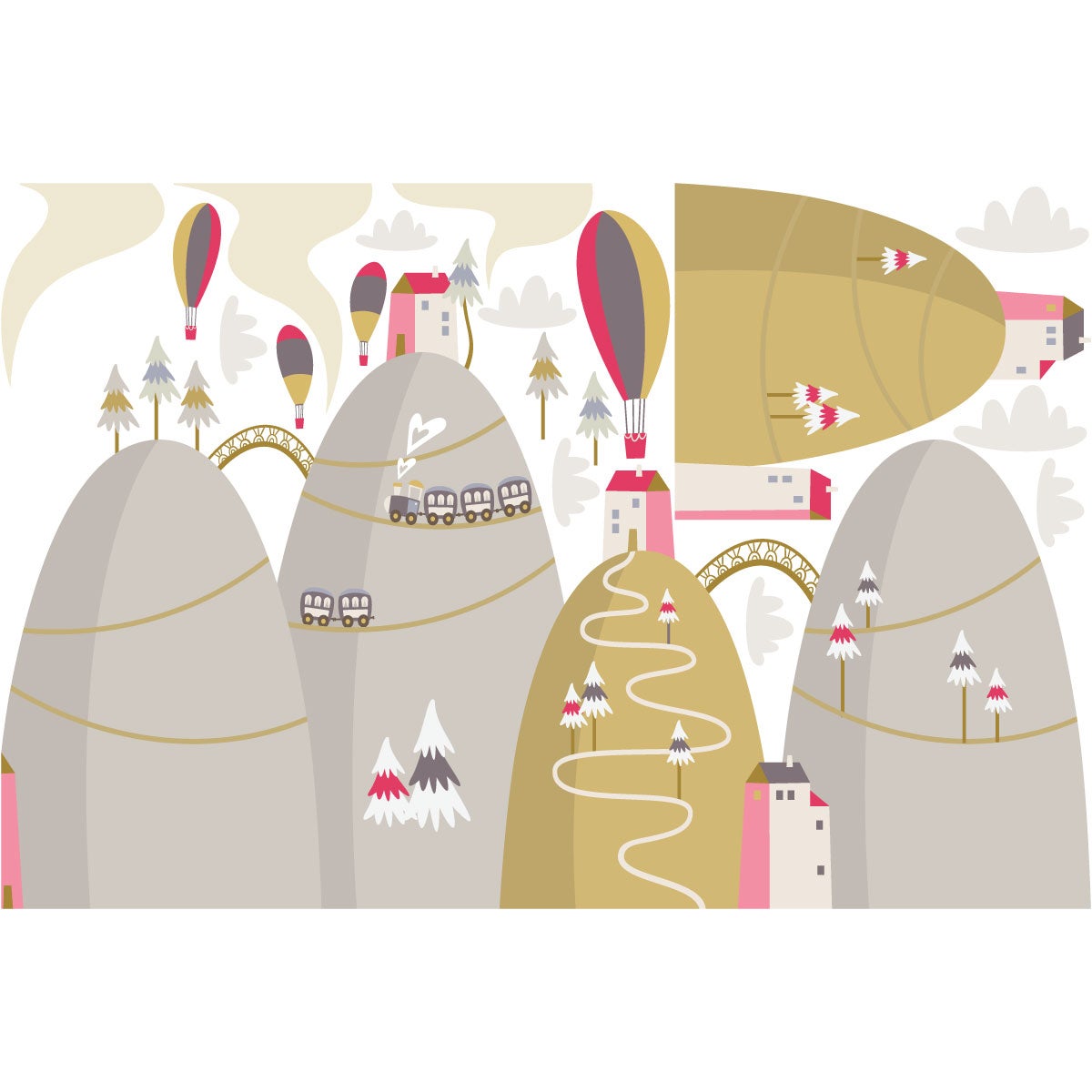 Adesivo di montagna scandinavo mongolfiere in spettacolo - Sticker adesivo - adesivi murali - 100x150cm - 4