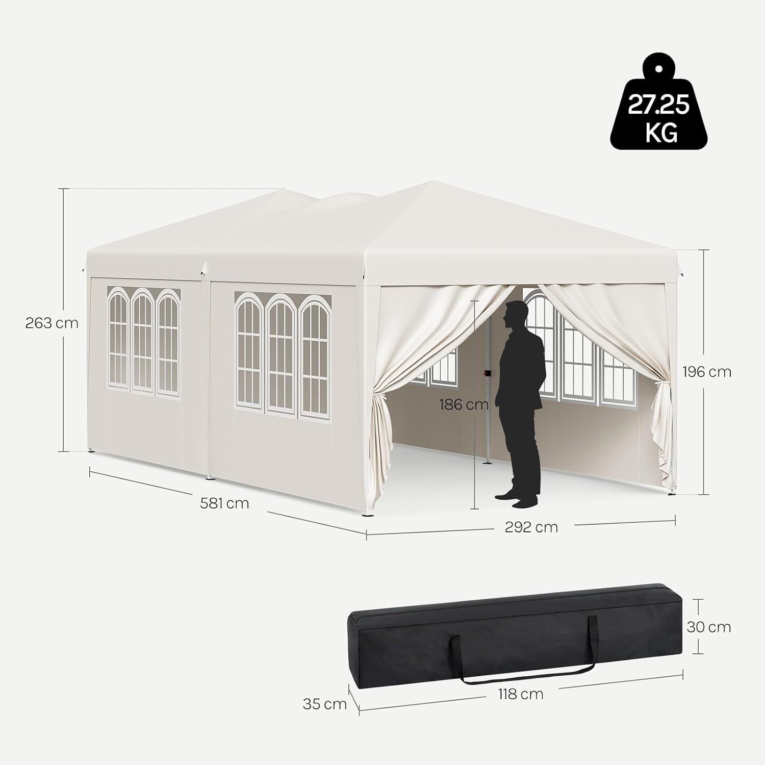 WOLTU Tonnelle de Jardin Extérieur 3x6m, Barnum Pliant avec 6 Parois Amovibles, Système Pop-up, Beige - 4