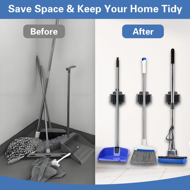 10x The Robust Porta Scopa Portautensili In Acciaio Inox A Muro Per Riporre Attrezzi Da Giardino Antiruggine Montaggio A Parete Da Giardino Da - Foto 7