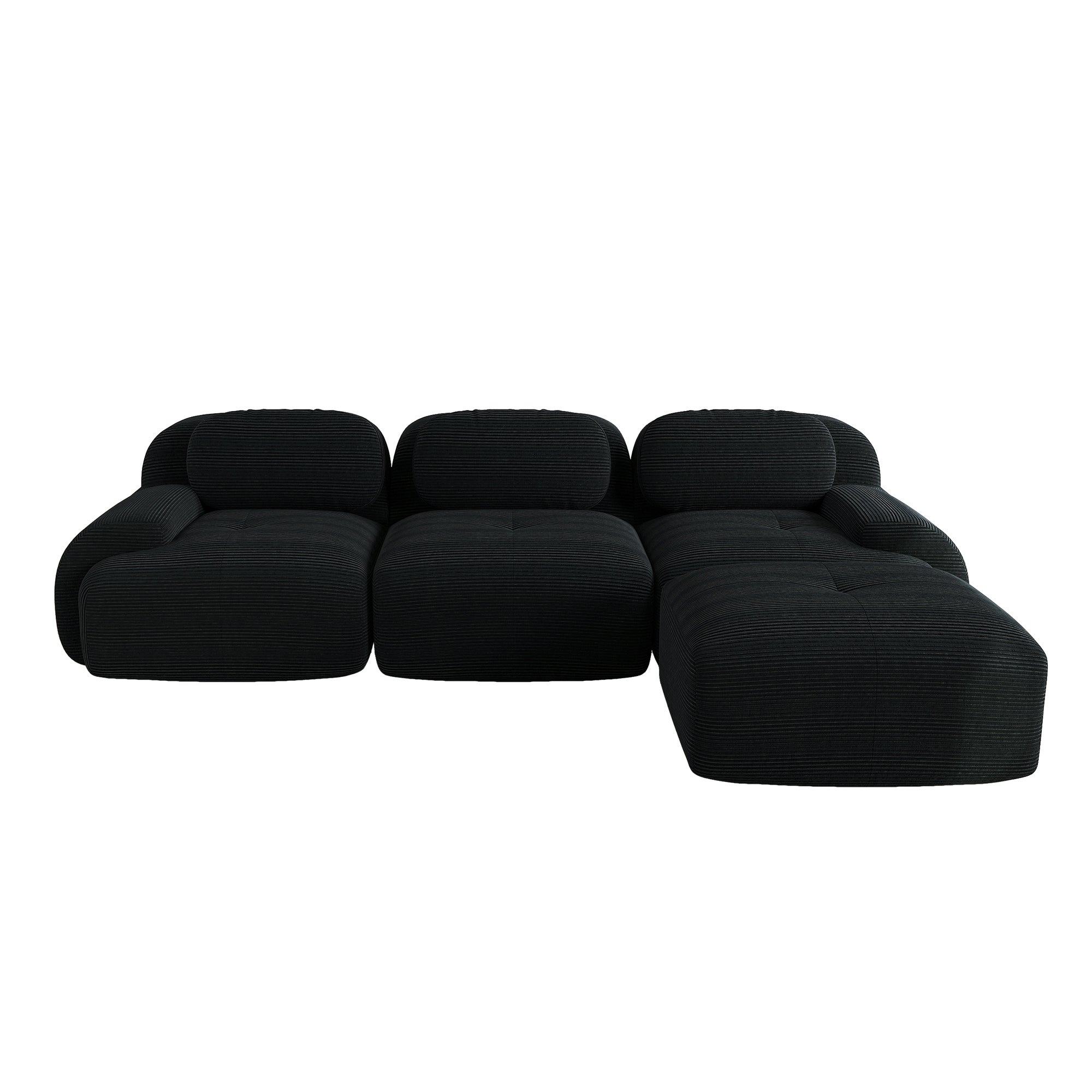 Canapé d\'angle modulable 3 places, antidérapant et adapté aux animaux, pieds élargis–tissu velours côtelé respirant-noir - 6