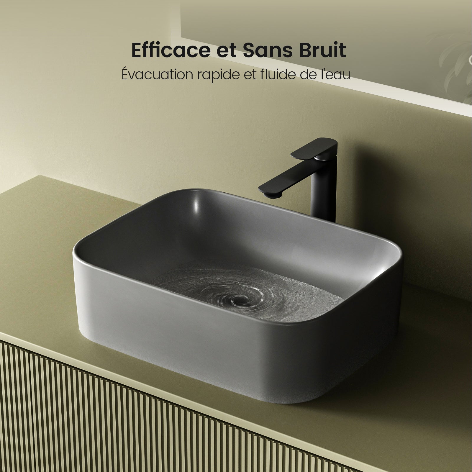 EMKE Vasque à Poser en Céramique rectangulaire 61 x 38 x 15 cm - Gris Foncé Mat - 4