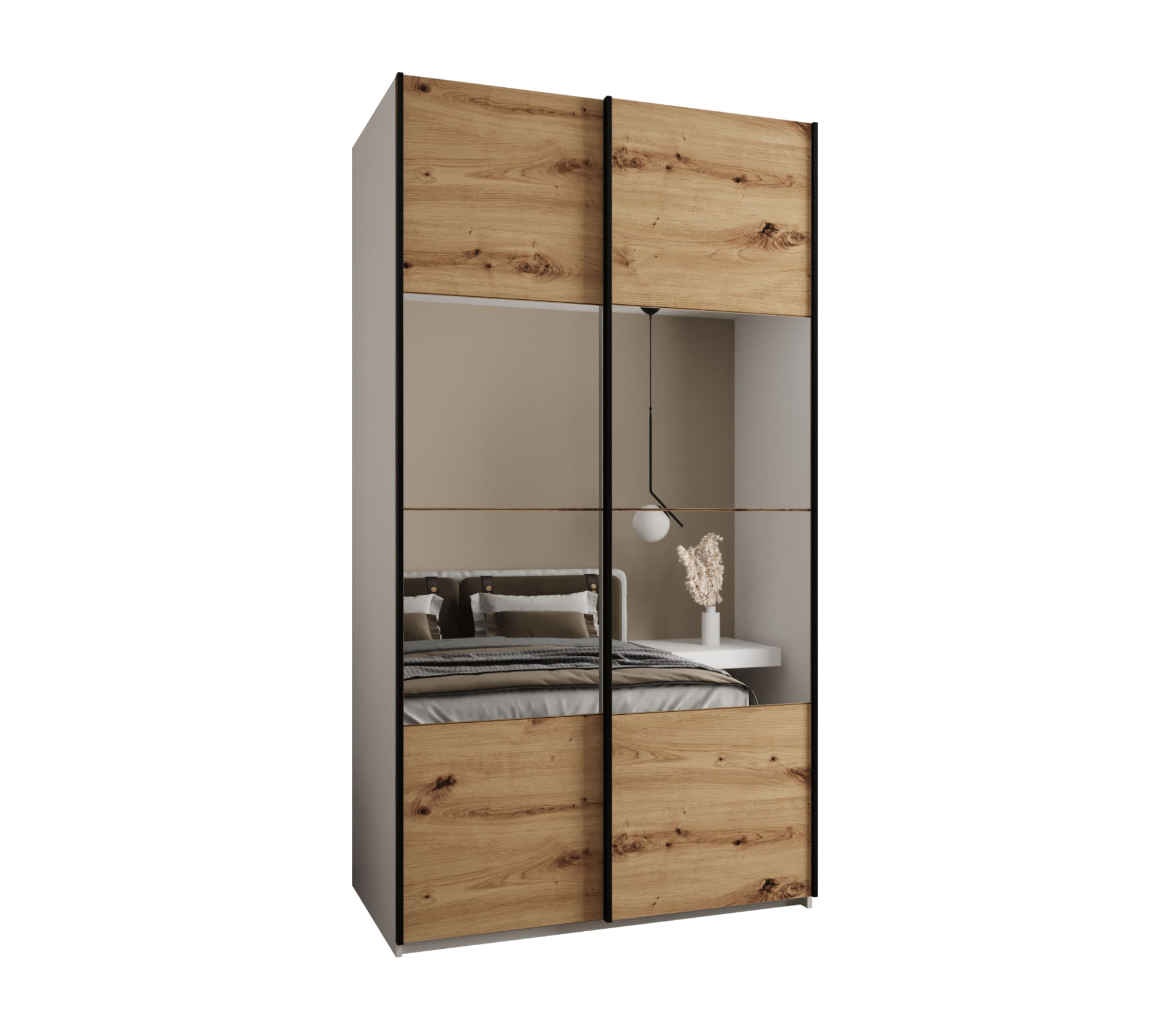Szafa przesuwna wysoka Lux 4 140 x 64 x 245,5 cm biały + artisan + u. czarny - Abiks Meble