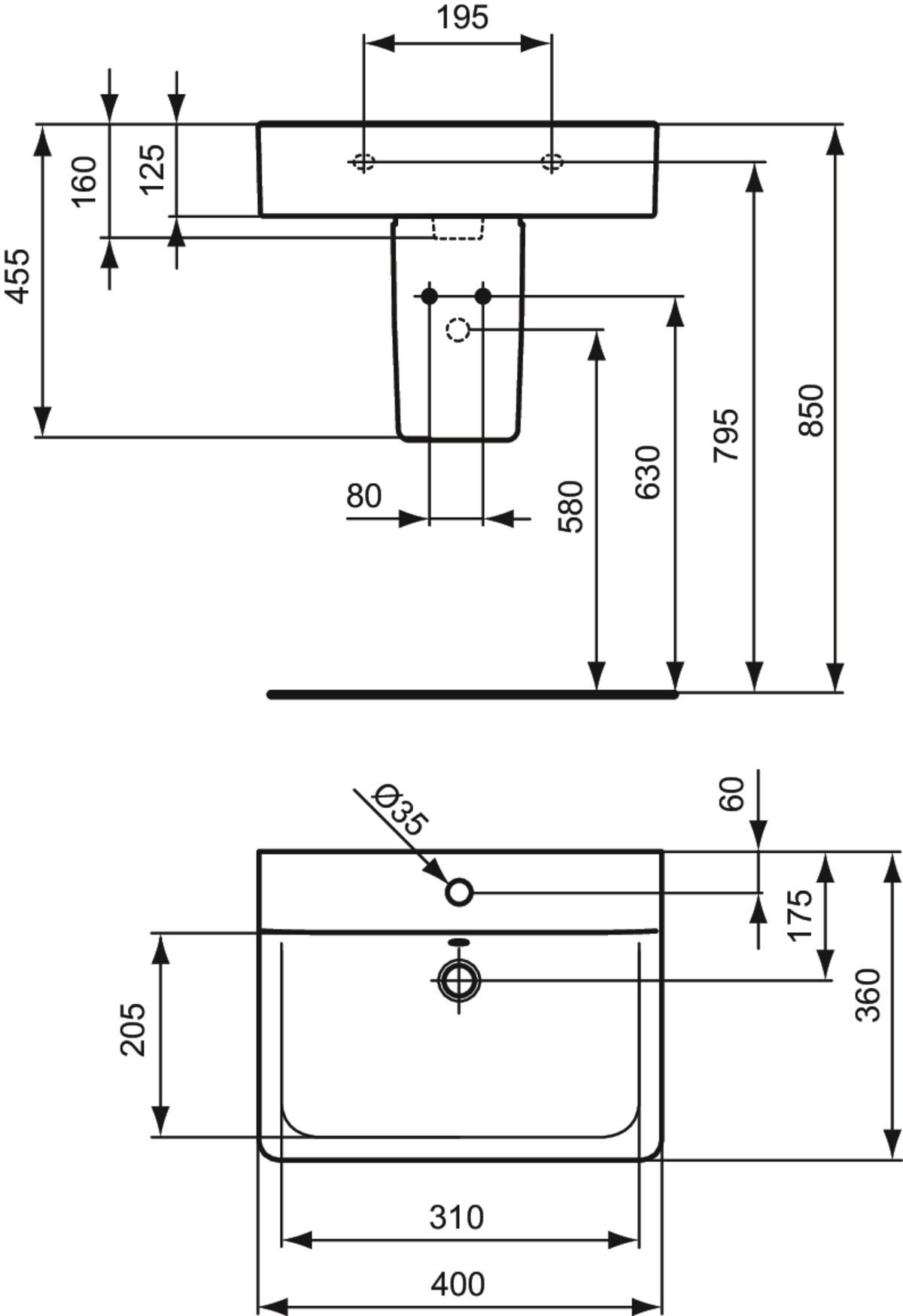 Ideal Standard - Lave-mains Connect 40 x 36 cm blanc - E713701 Ideal standard - 3