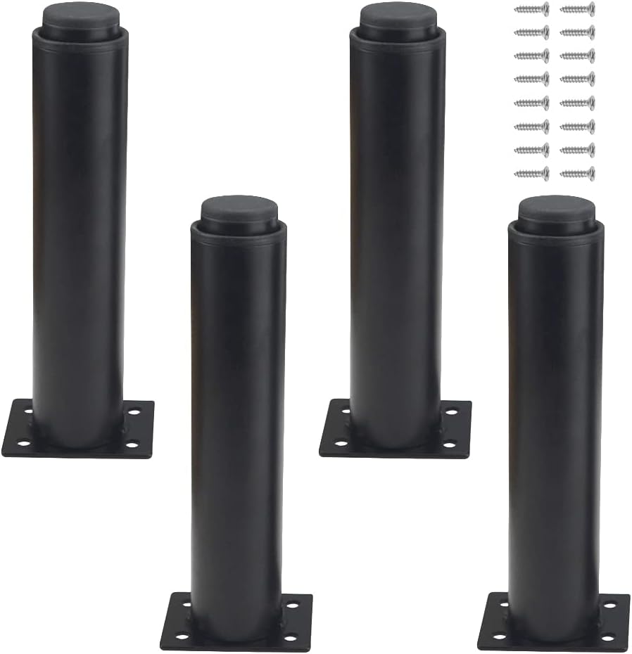 4 regulowane nóżki meblowe, metalowe, w kolorze czarnym, wysokość 18 cm z możliwością regulacji do całkowitej długości 33 cm