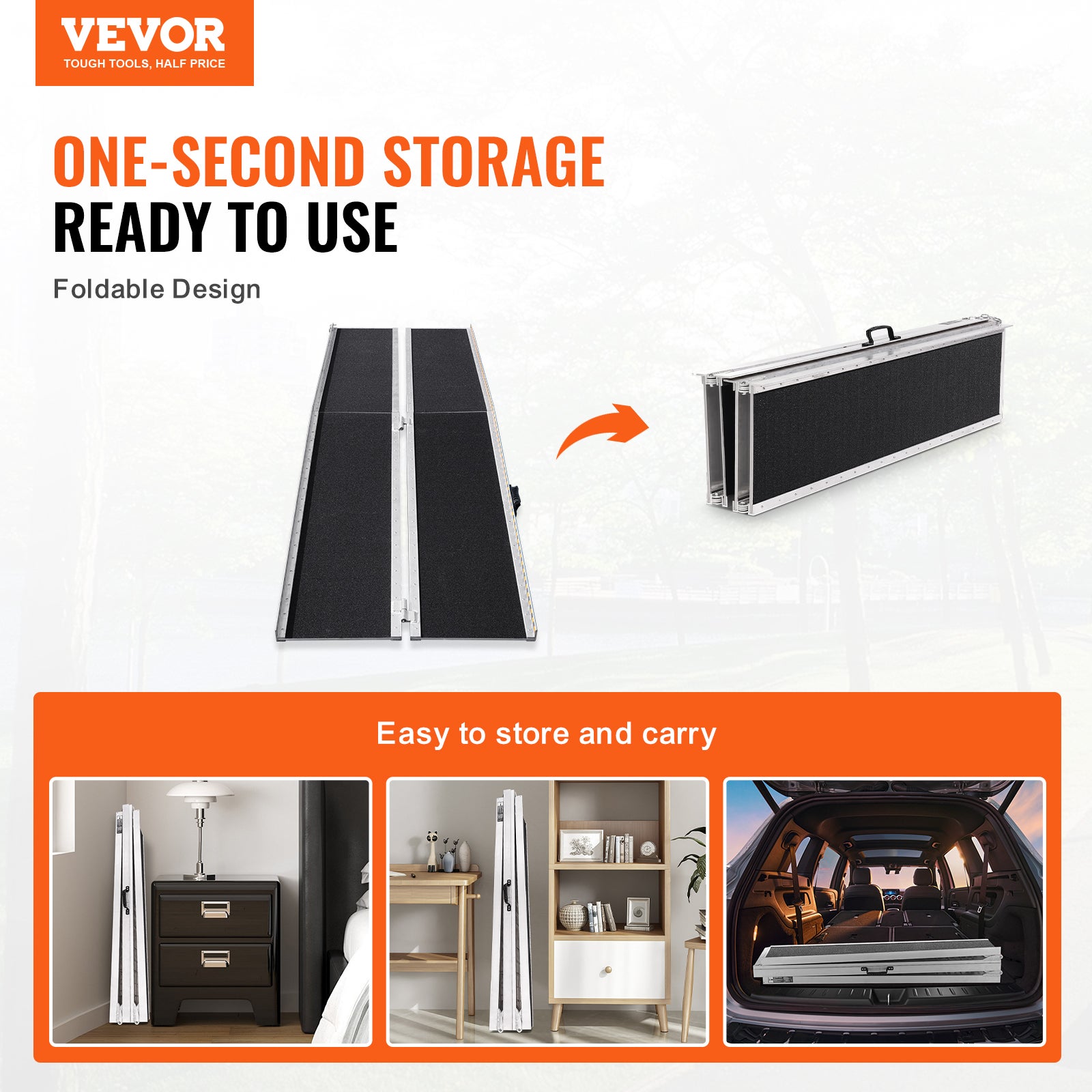 Rampe pour fauteuil roulant VEVOR, capacité 363 kg, en aluminium antidérapant 213,36 cm, pour scooter, personnes handicapés, marches, maison, portes - 2