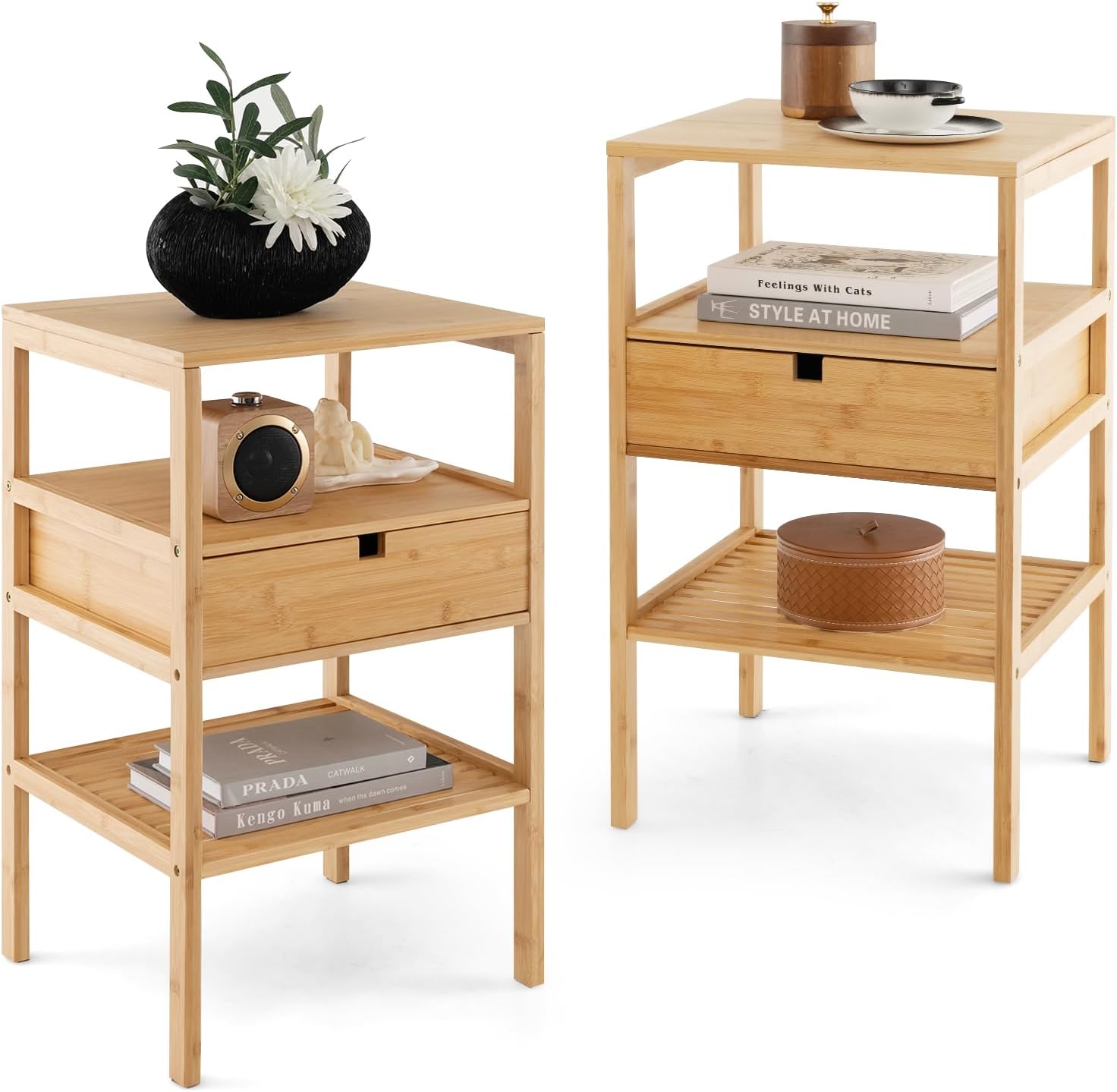 Tables De Chevet En Bambou, Lot De 2, Tables De Nuit Avec Tiroirs De Rangement Et Etagere Ouverte Tables Appoint Pour Salon Blanc Nuage 91337055 Tables De Chevet En Bambou, Lot De 2, Tables De Nuit Avec Tiroirs De Rangement Et Etagere Ouverte Tables Appoint Pour Salon Blanc Nuage 91337055