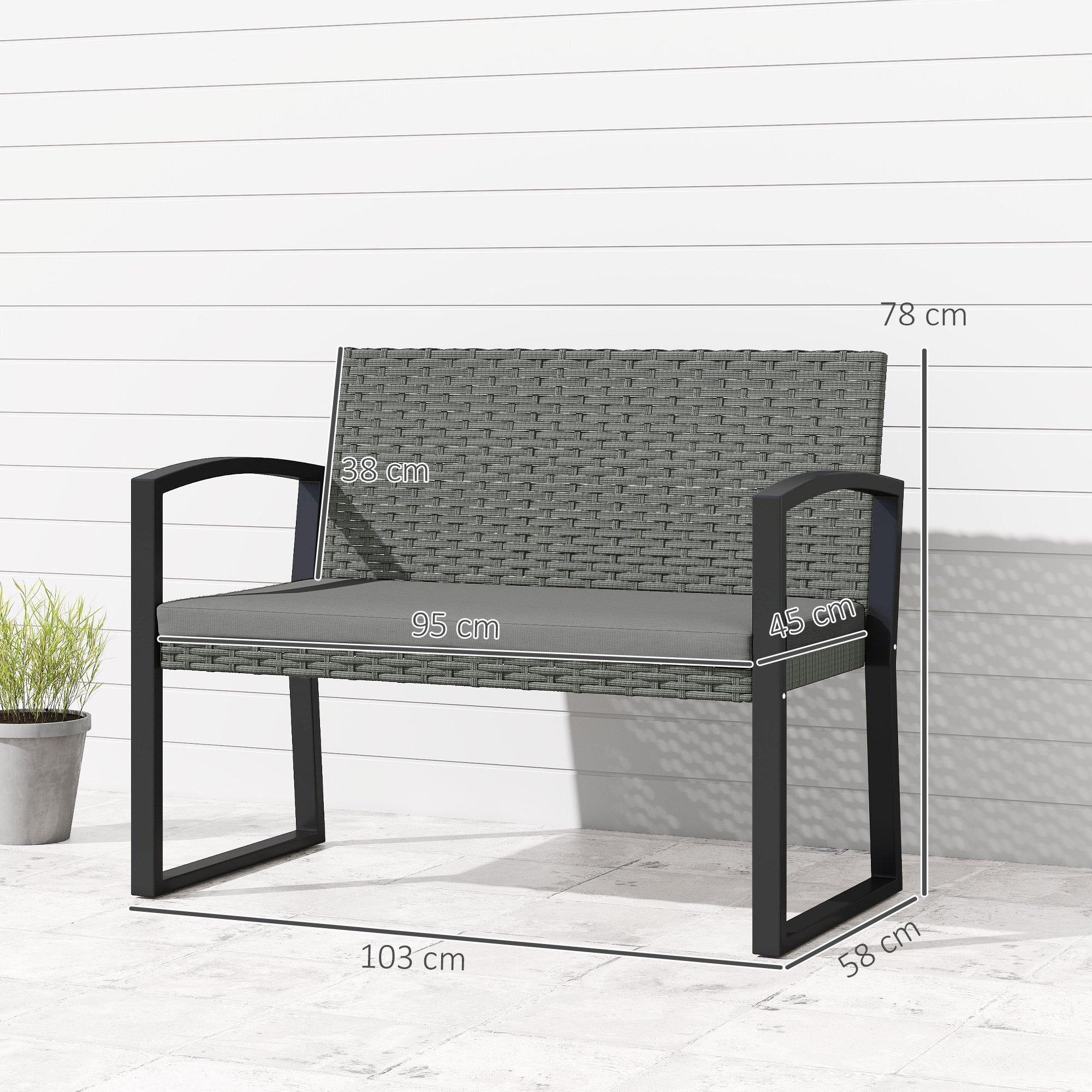 Banc de jardin résine tressée PE Outsunny - 3