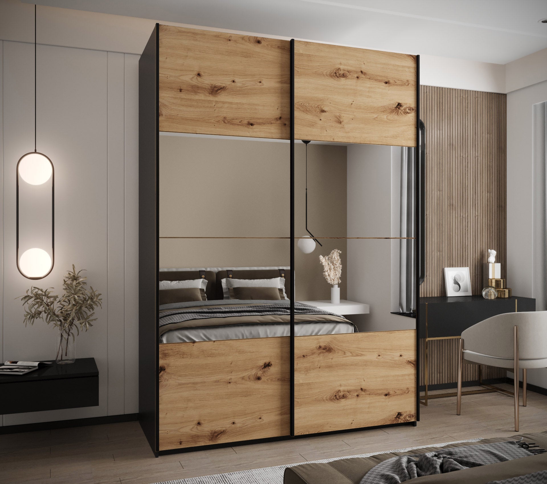 Szafa przesuwna wysoka Lux 4 170 x 64 x 245,5 cm czarny + artisan + u. czarny - Abiks Meble - 2