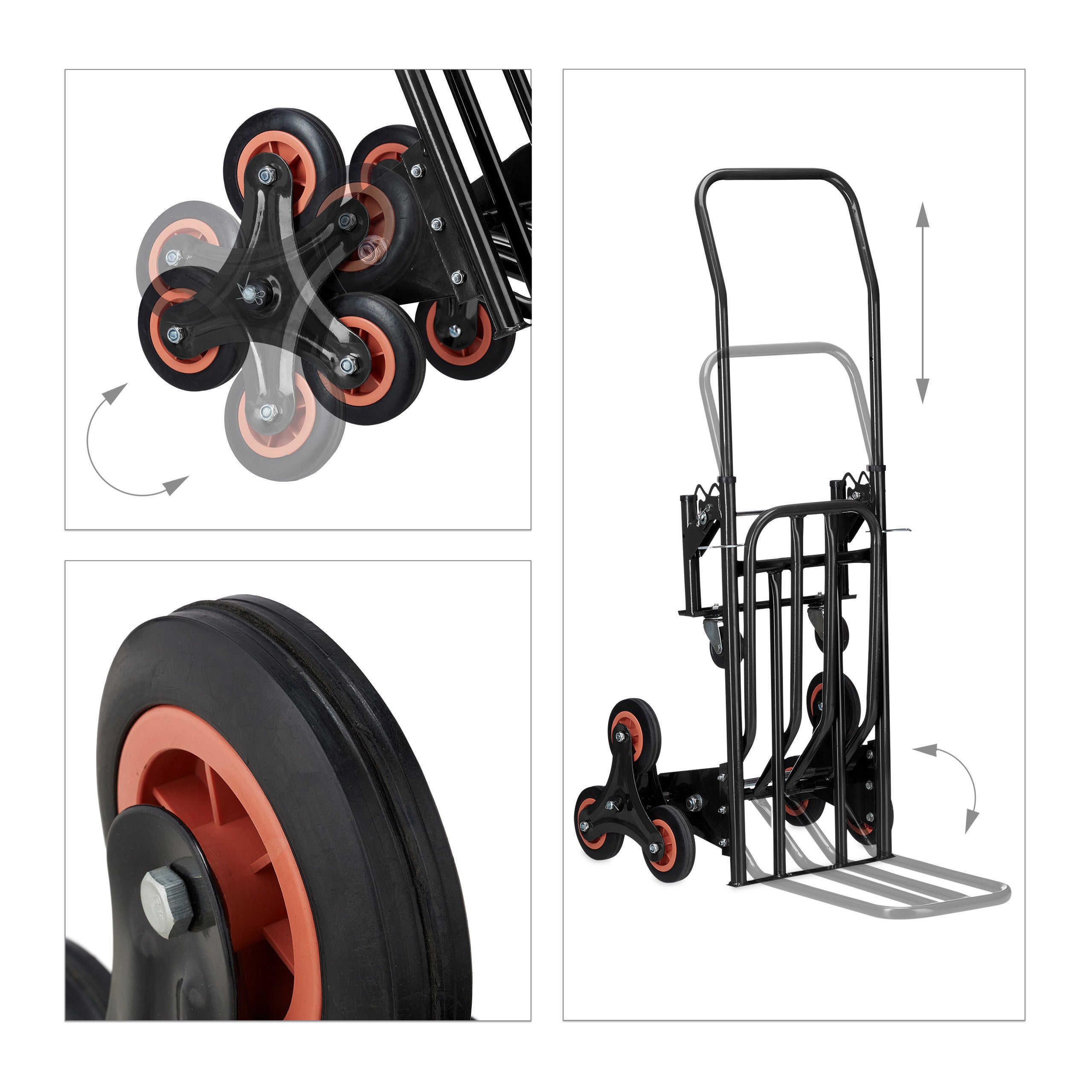 Diable pour escaliers, chariot de transport, porte-charge pliable, jusqu'à 50/150 kg, roue en caoutchou, noir, Relaxdays - 8