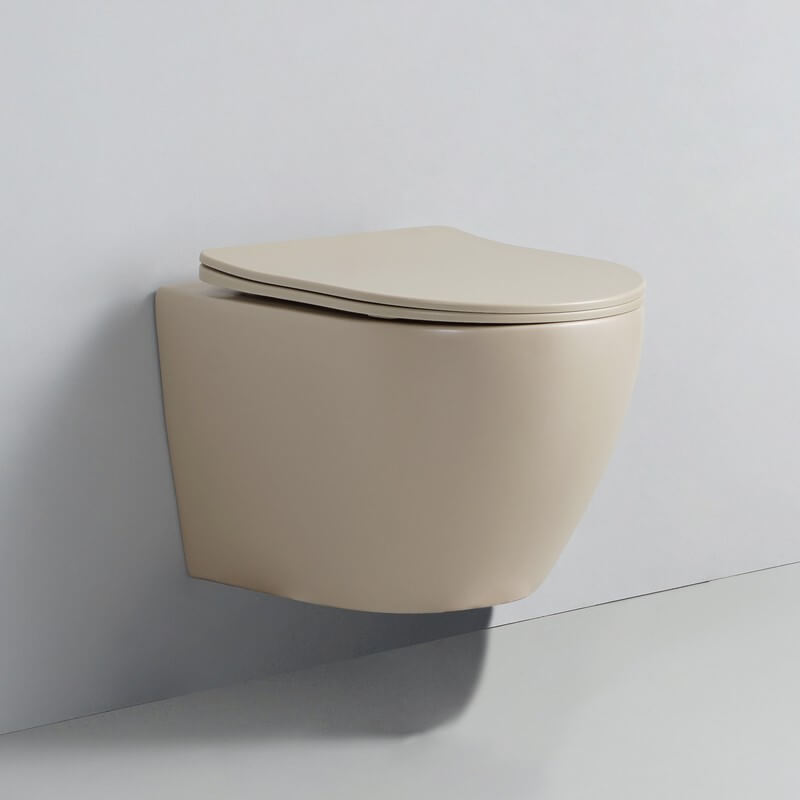 WC Suspendu Ovale avec Abattant Céramique Beige mat 49x36 cm - Cort - 3