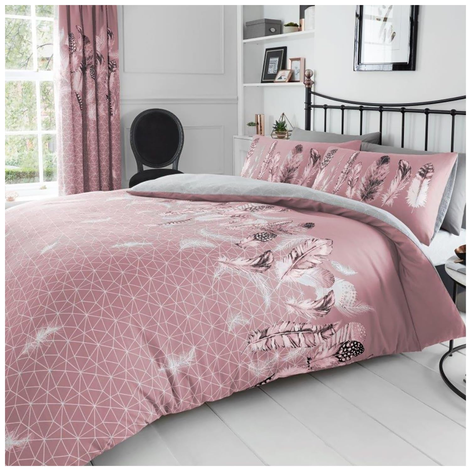 GC GAVENO CAVAILIA Set copripiumino con piume, motivo geometrico, per letto king size, traspirante, colore: viola