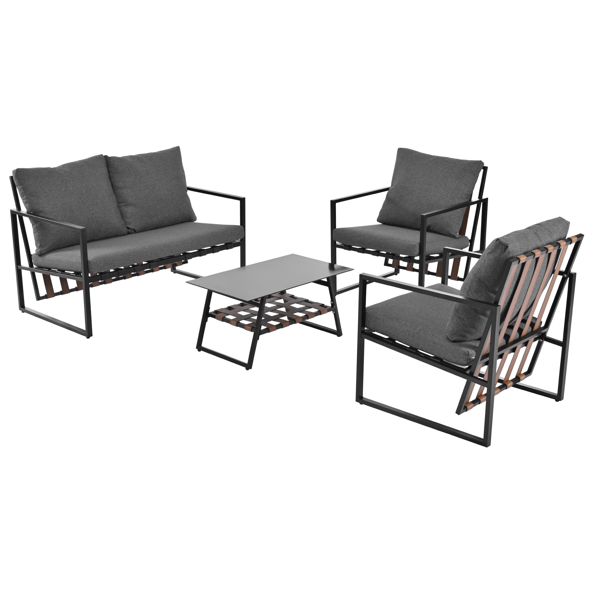 Salon de jardin en Plastique Noir 4 personnes - 6