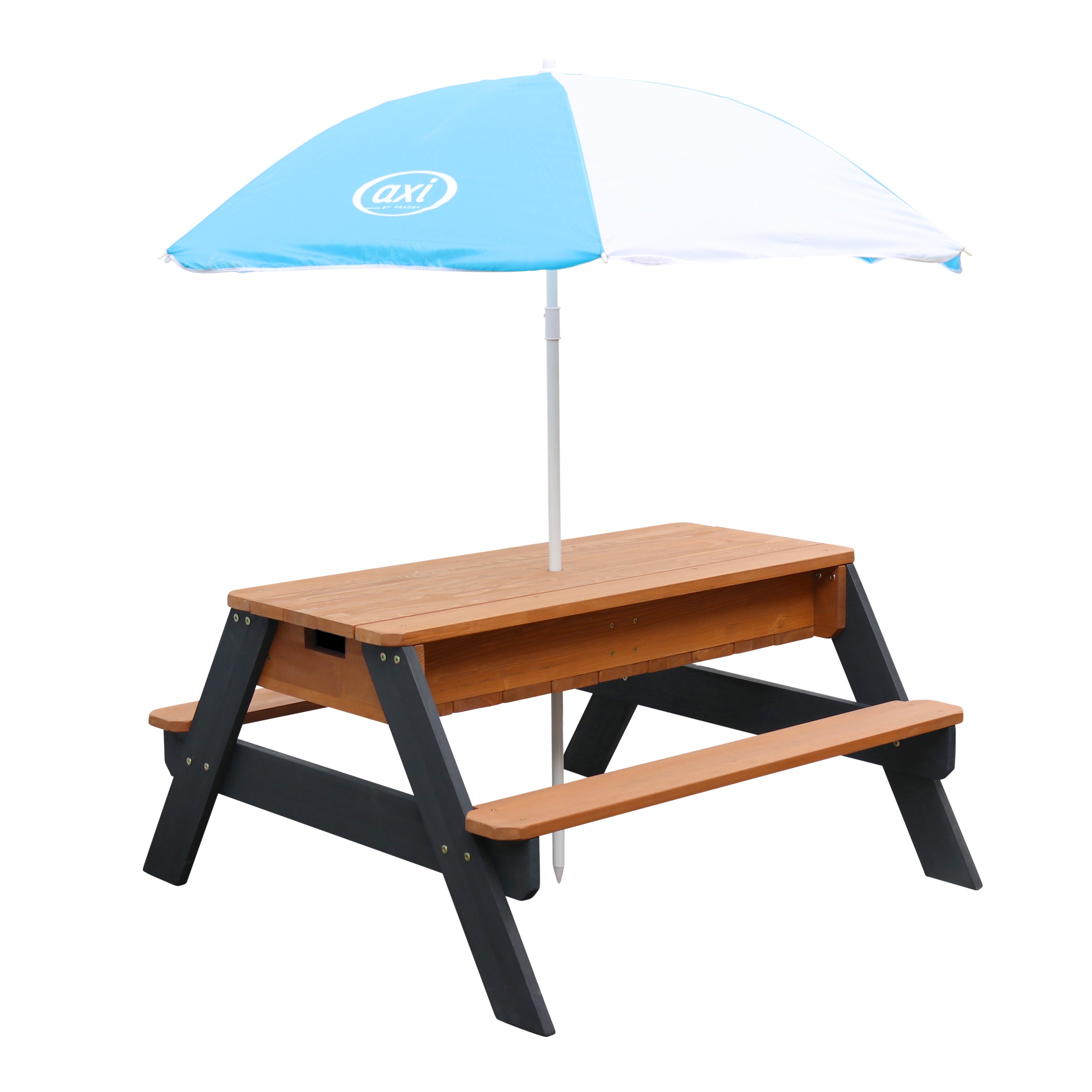 Axi Nick Table Sable Et Eau / picnic Avec Parasol En Bois Marron Et Gris | 95 X 97 X 48 Cm | Avec Couvercle, Boîtes De Rangement & Parasol | Extérieur - 7