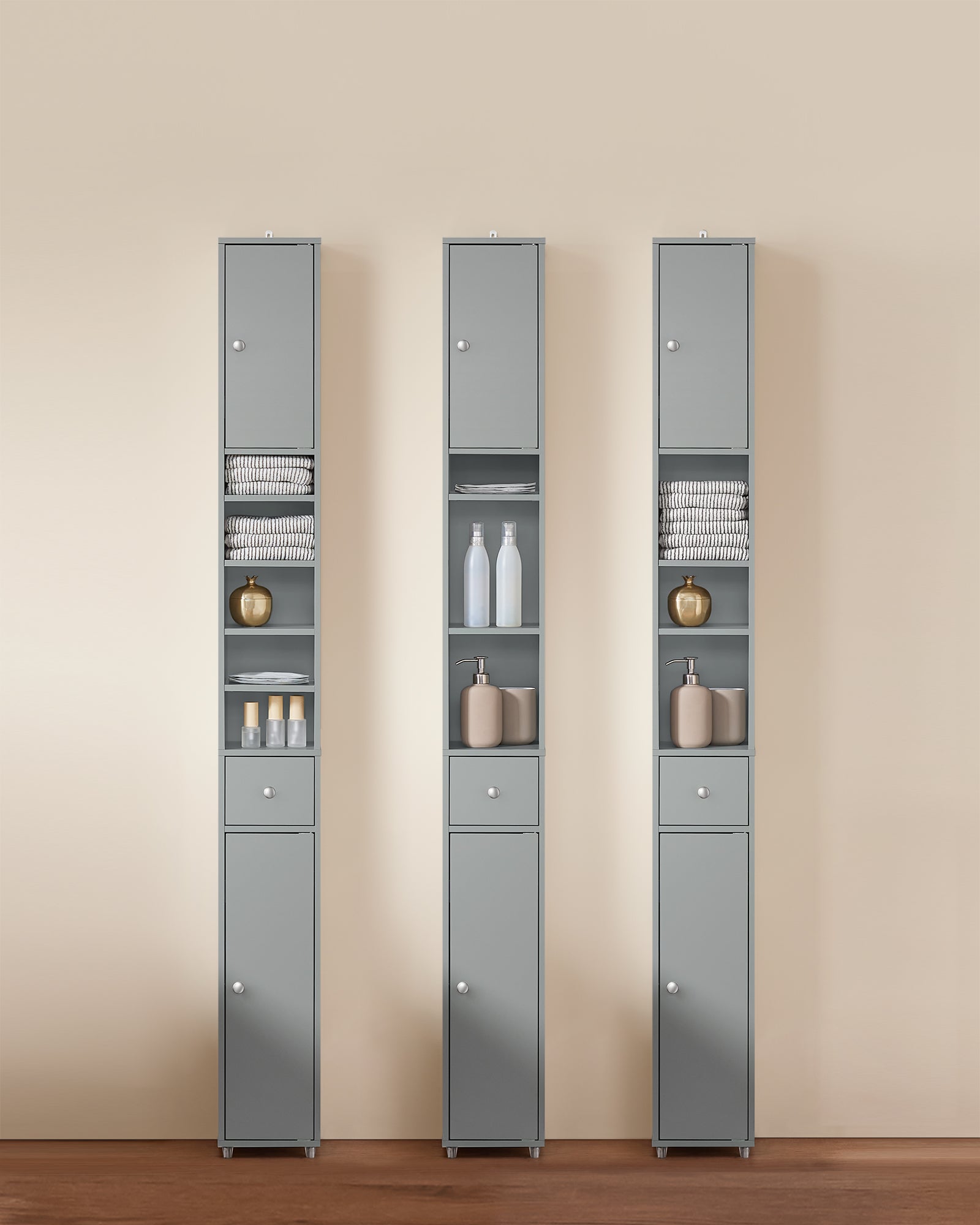 Armadio Colonna bagno, Mobile bagno alto con 2 Ante e 1 cassetto altezza: 180 cm SoBuy Grigio BZR34-HG - 5