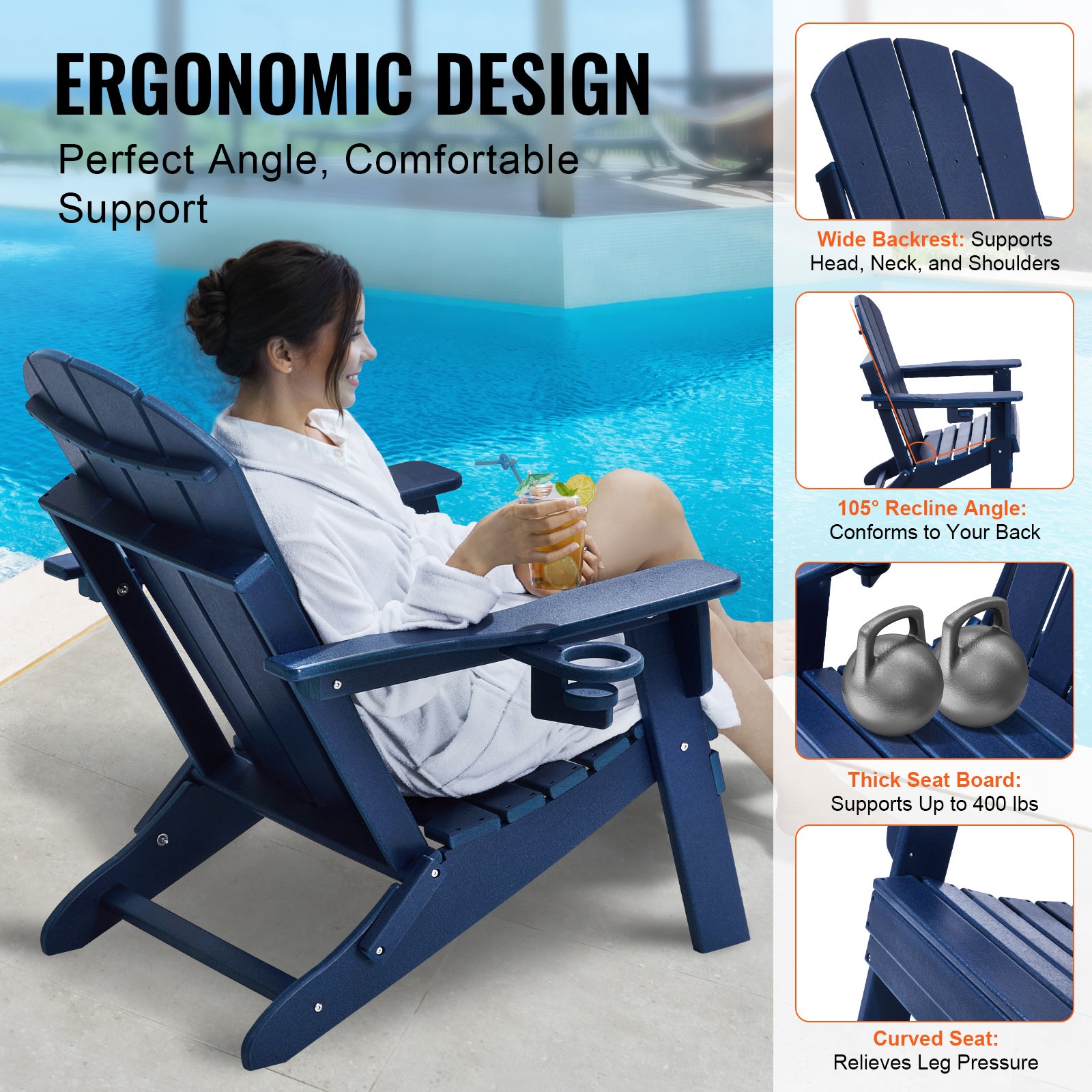 Set di 2 sedie Adirondack,SucceBuy sedie pieghevoli in plastica per tutte le stagioni con portabicchieri,braccioli ergonomici,blu navy - 6