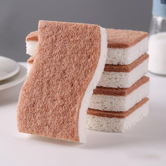 Juego de 6 esponjas mágicas de limpieza de doble cara, esponjas de lavavajillas naturales – Esponjas potentes para cocina y baño – Lavables de primera