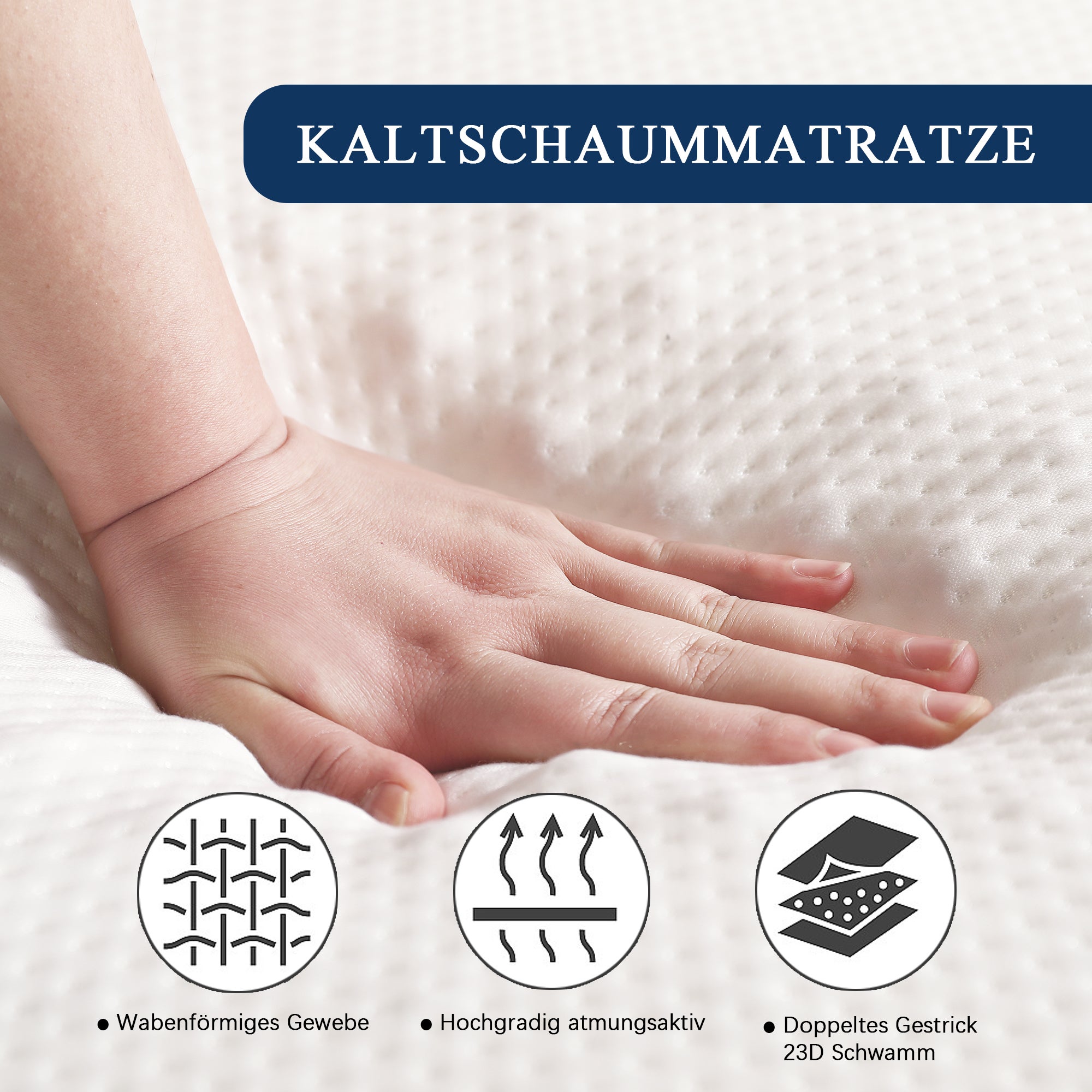 Materac składany 140 x 200 cm, pianka o grubości 10 cm - gąbka 23D - certyfikat Oeko-Tex - biały pokrowiec + biała gąbka - 4