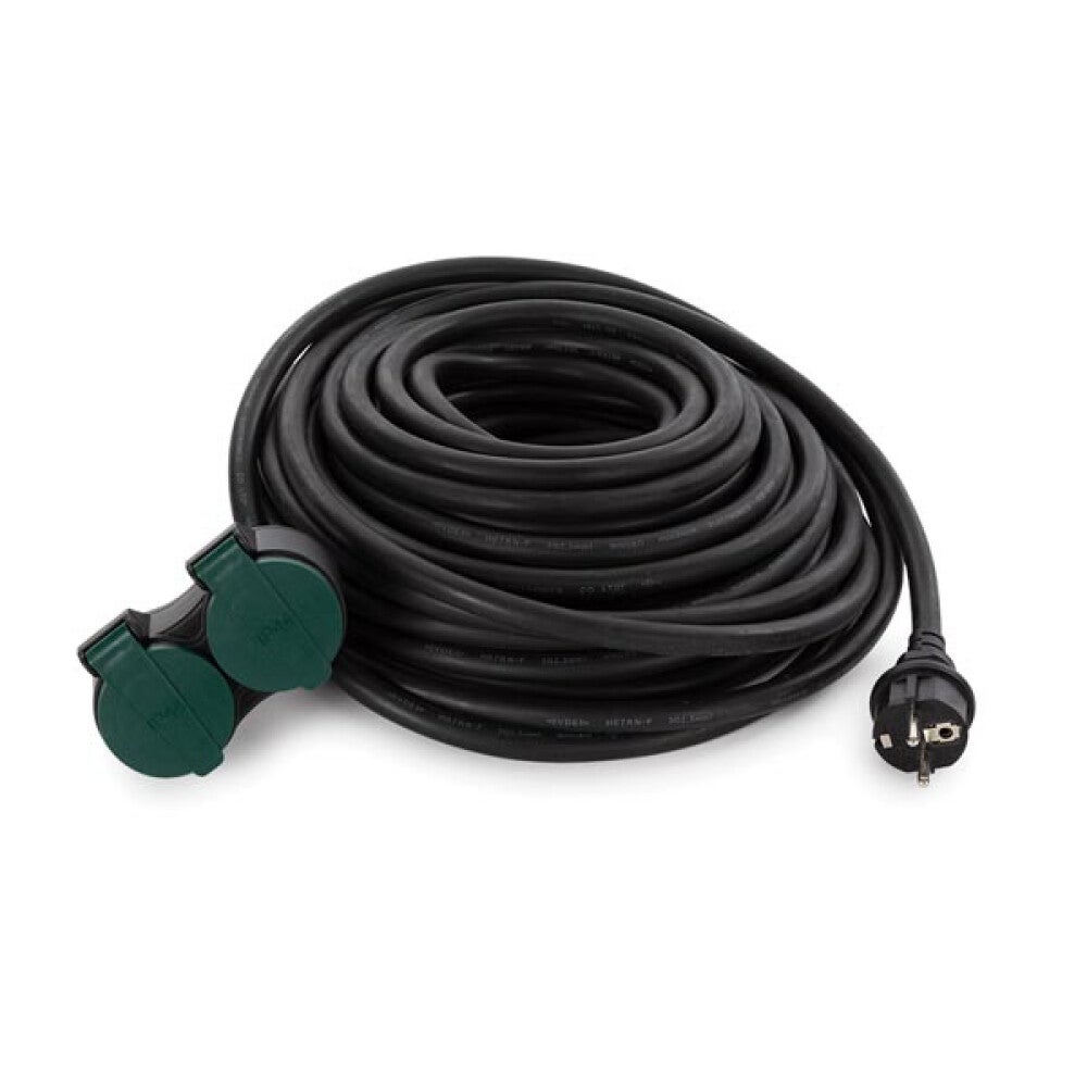 RALLONGE ÉLECTRIQUE AVEC 2 PRISES - USAGE EXTÉRIEUR - 20 m - NOIR - 3G2.5 - TERRE FRANÇAISE - - 2