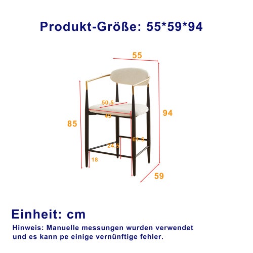 Lot de 2 tabourets de cuisine en tissu et métal marron, 2 sièges, beige avec dossier incurvé, accoudoirs, rembourrés - OKWISH - 4