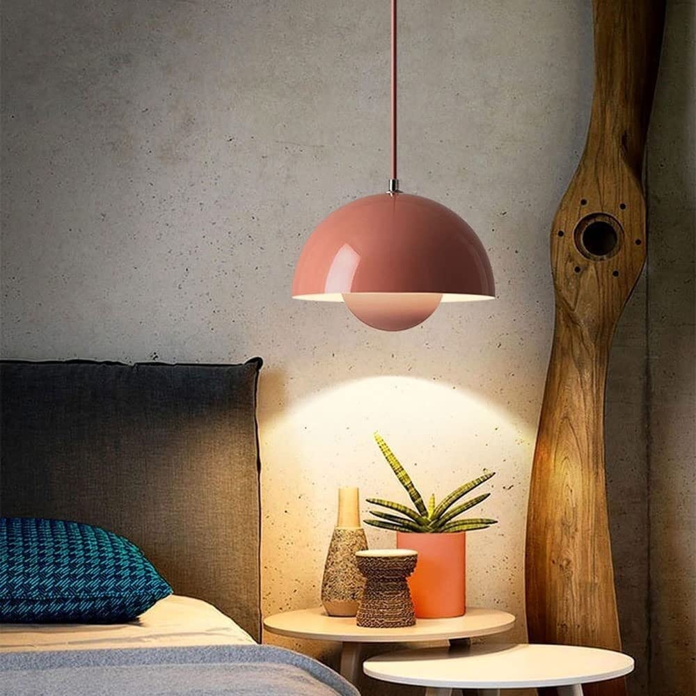 Lustre, suspension moderne, plafonnier suspendu avec ampoule, luminaires de décoration intérieure, lumière chaude, 23 cm (rose) - 3